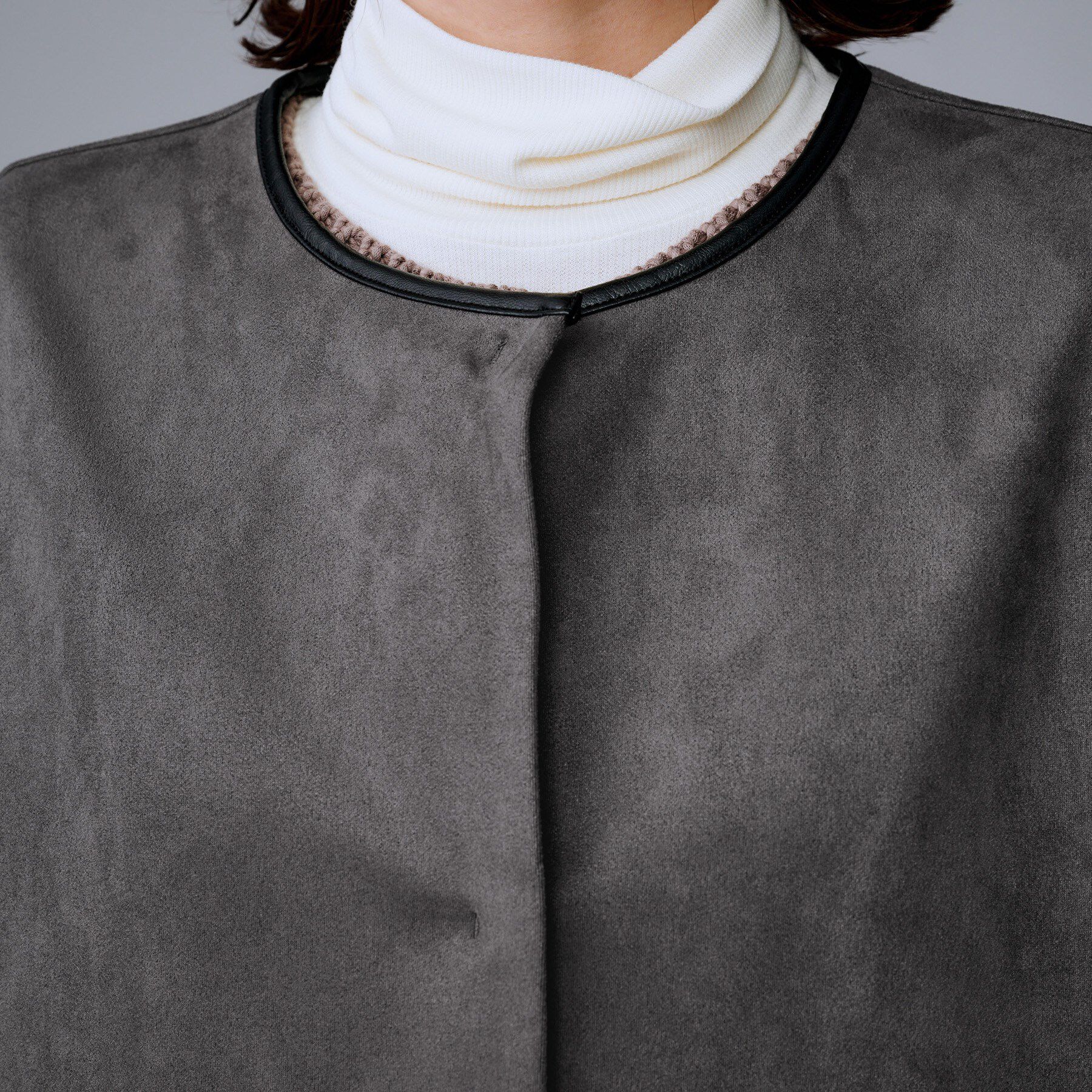 UNTITLED「【洗える/軽羽織り】マシュマロタッチ　スエード調コート」|ノーカラーコート|