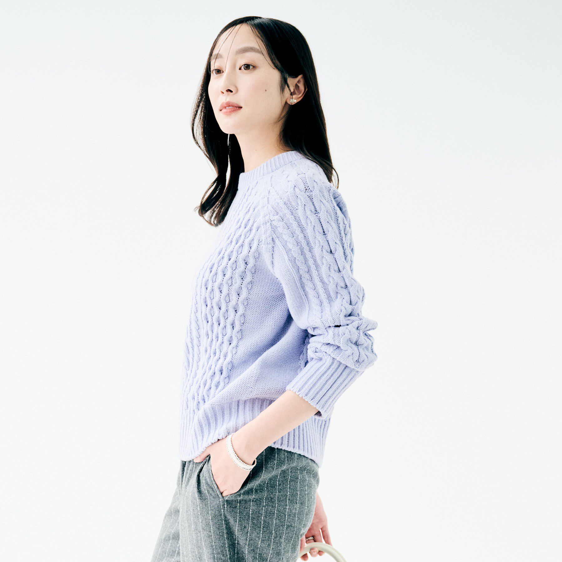 UNTITLED「【洗える】スポンディッシュ ケーブル柄ニット」|ニット・セーター|