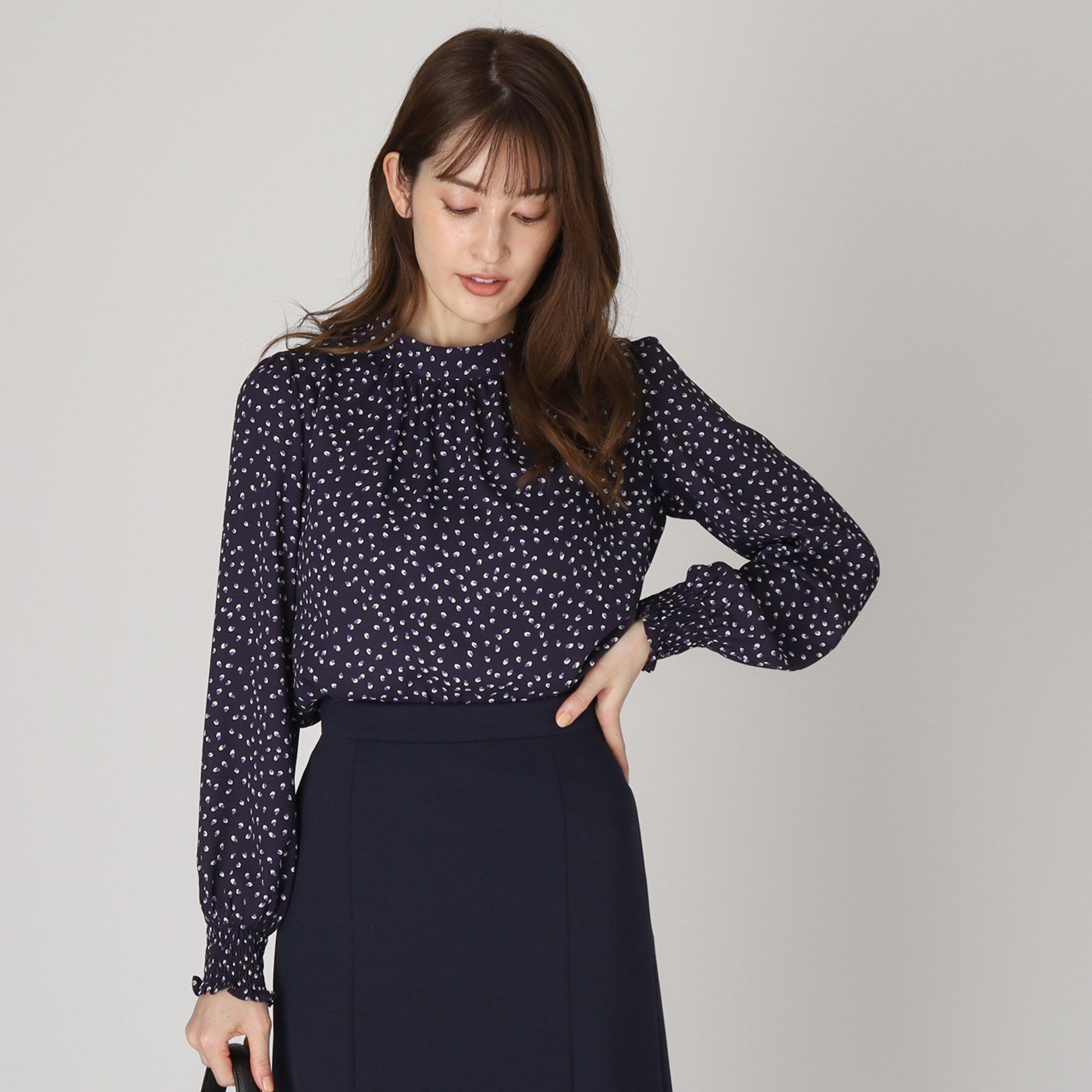 COUP DE CHANCE「【洗える／日本製】幾何柄ブラウス」|シャツ・ブラウス|ネイビー(194)