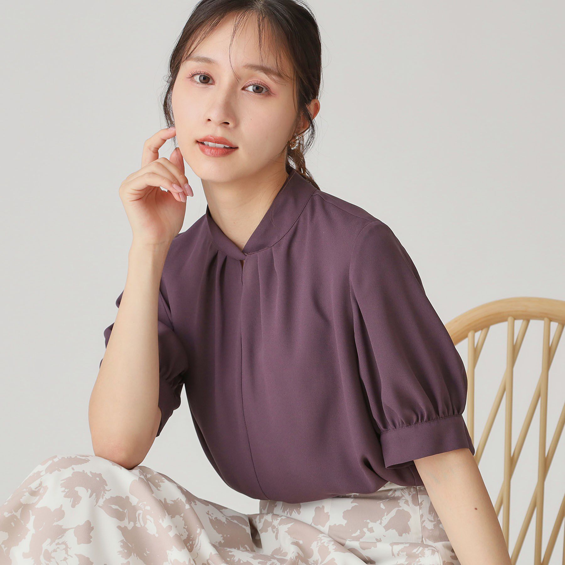 COUP DE CHANCE「【手洗い可／日本製】パフスリーブブラウス」|シャツ・ブラウス|パープル(084)