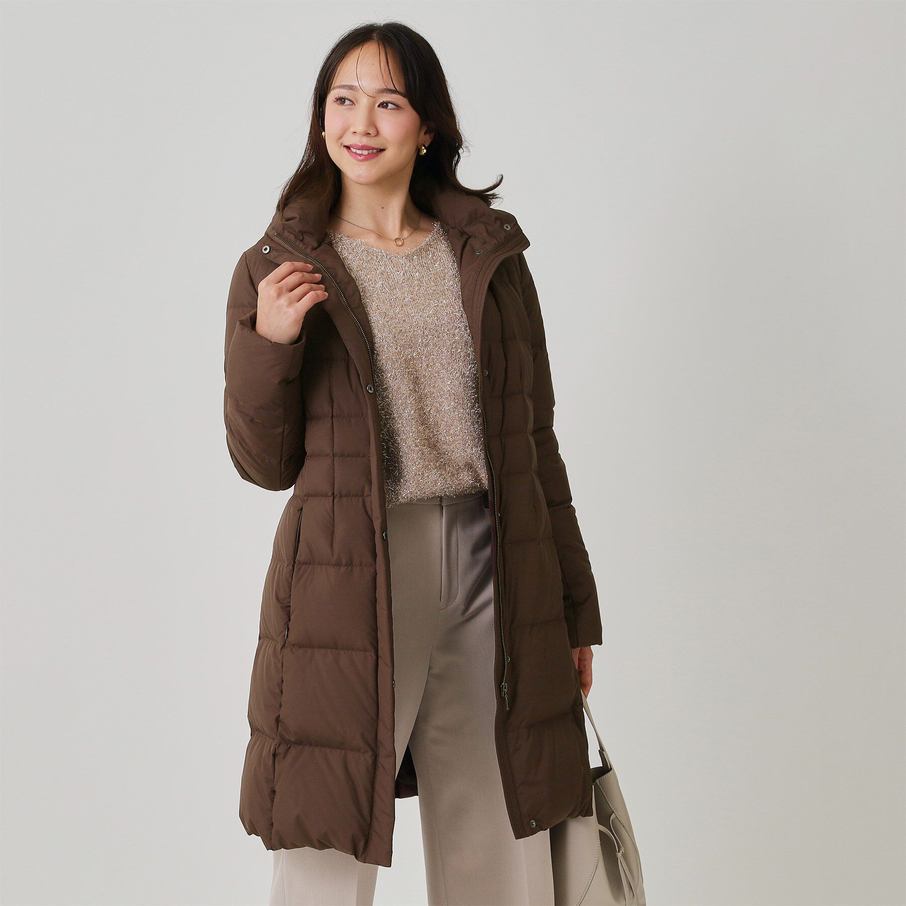 COUP DE CHANCE「【フランス産ホワイトダックダウン／FP800保温性◎／抗菌防臭／手洗い可】ロングダウンコート」|ダウン|ブラウン(044)