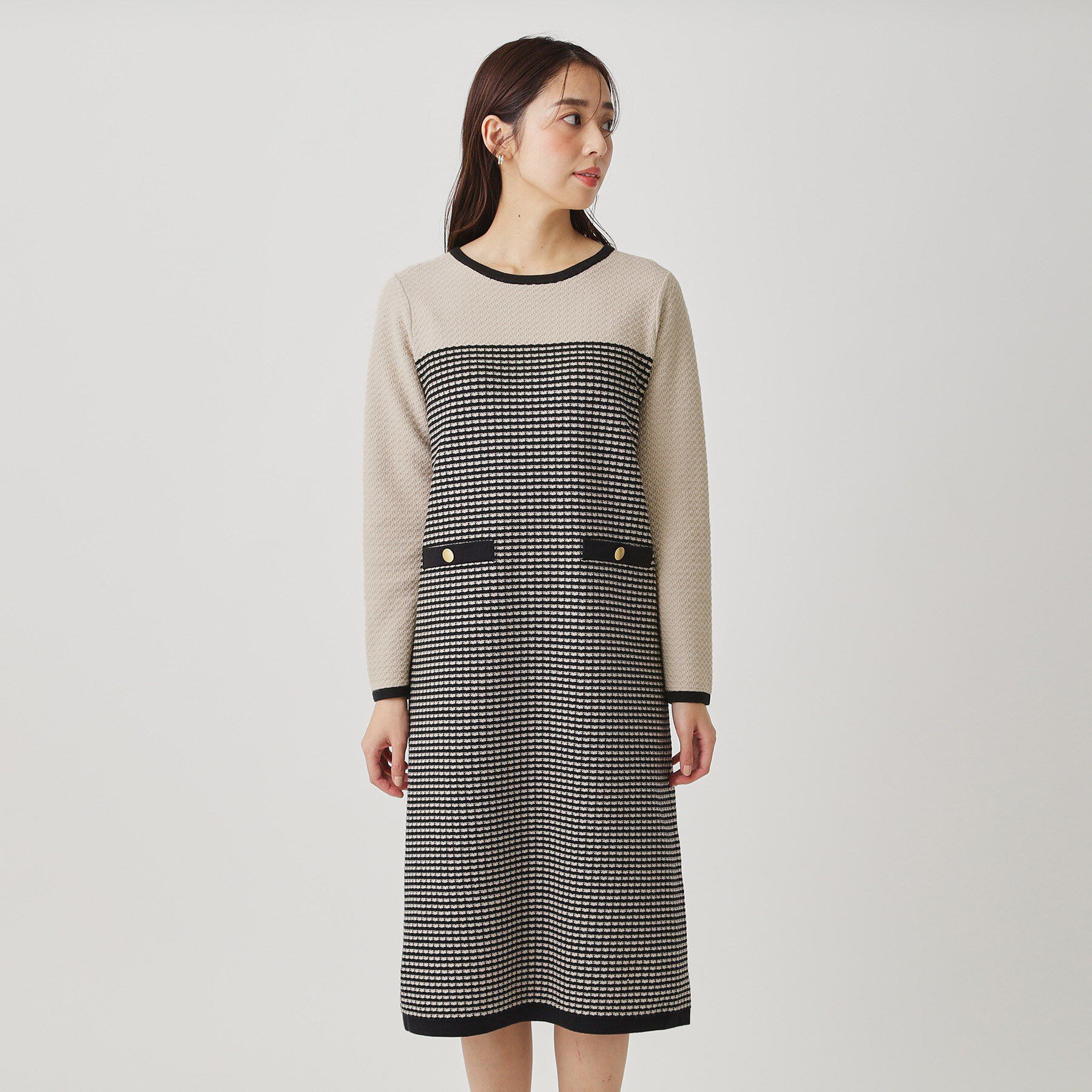 COUP DE CHANCE「【手洗い可】配色デザインニットワンピース」|ワンピース|