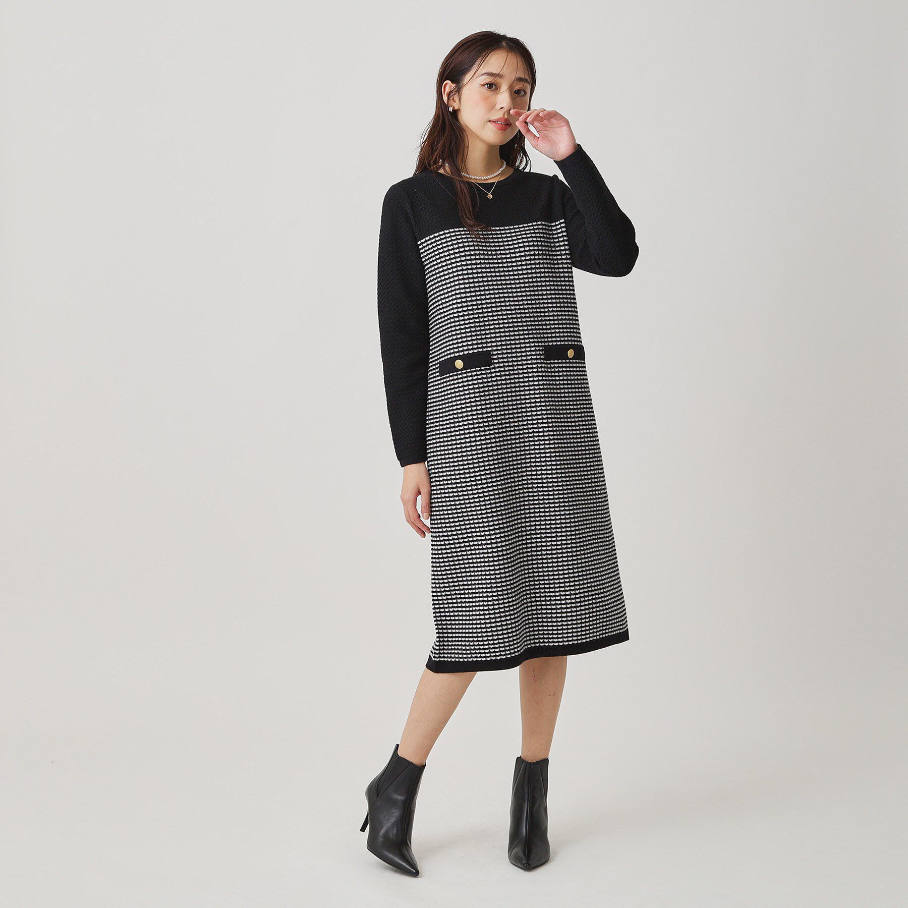 COUP DE CHANCE「【手洗い可】配色デザインニットワンピース」|ワンピース|