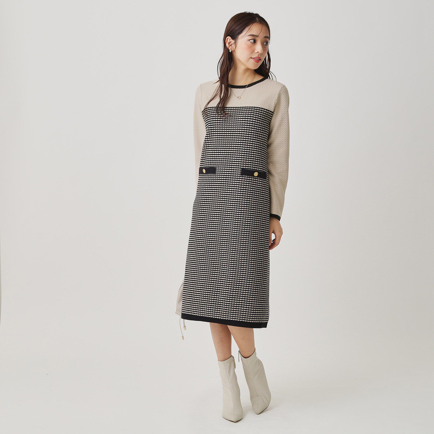 COUP DE CHANCE「【手洗い可】配色デザインニットワンピース」|ワンピース|