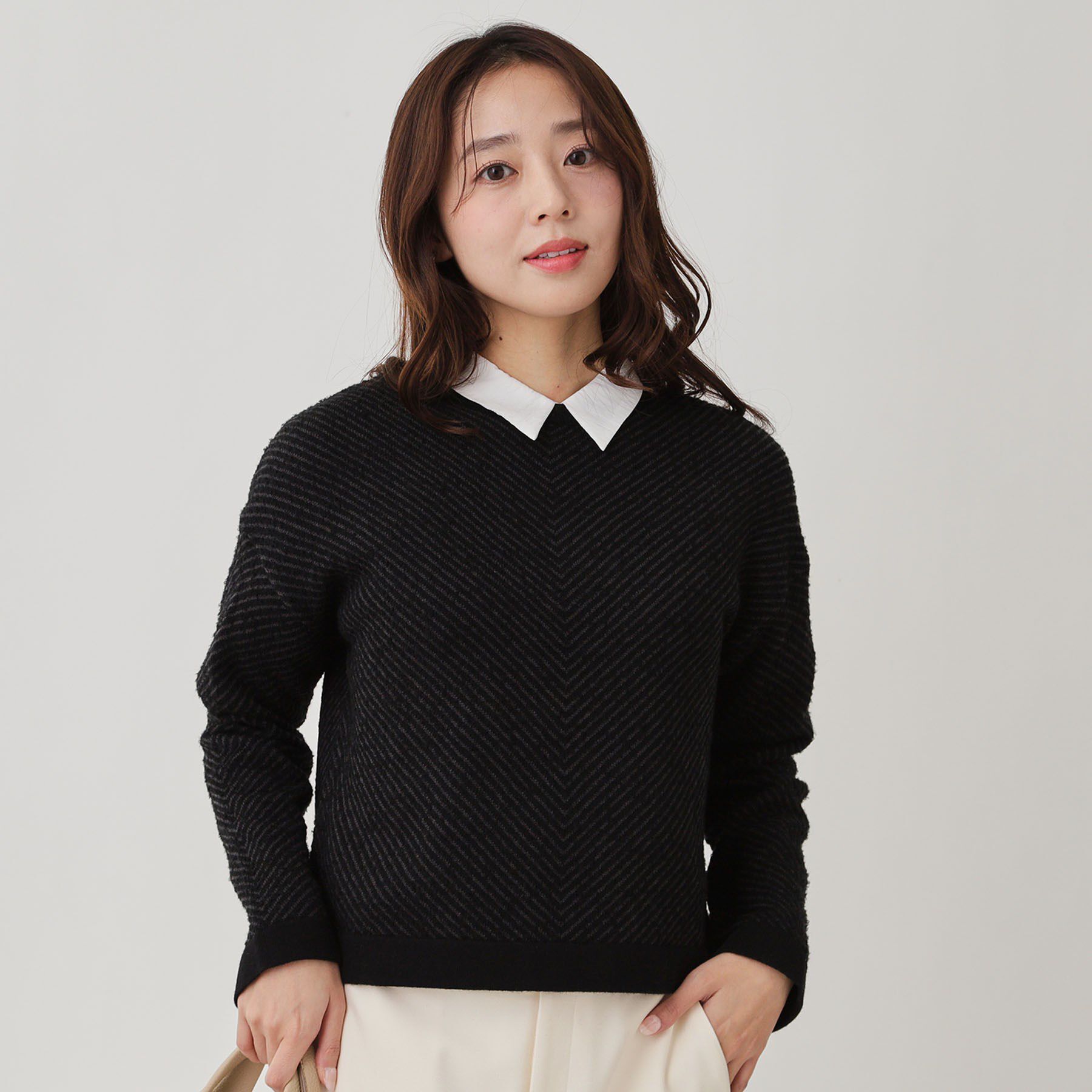 COUP DE CHANCE「【手洗い可】ジャガートニットトップス」|ニット・セーター|ブラック(519)