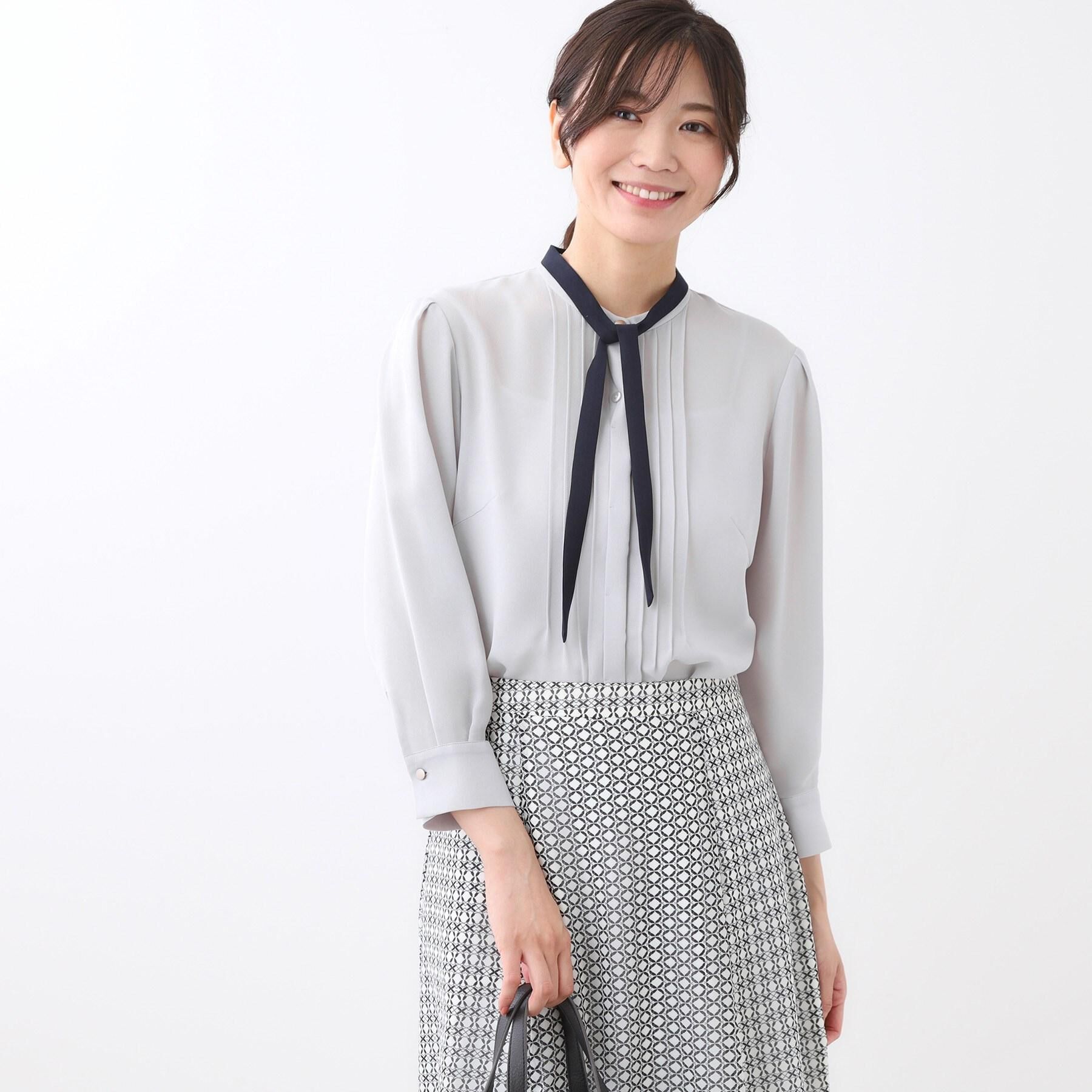 Reflect「【配色ボウタイ付き】八分袖ジョーゼットブラウス」|シャツ・ブラウス|