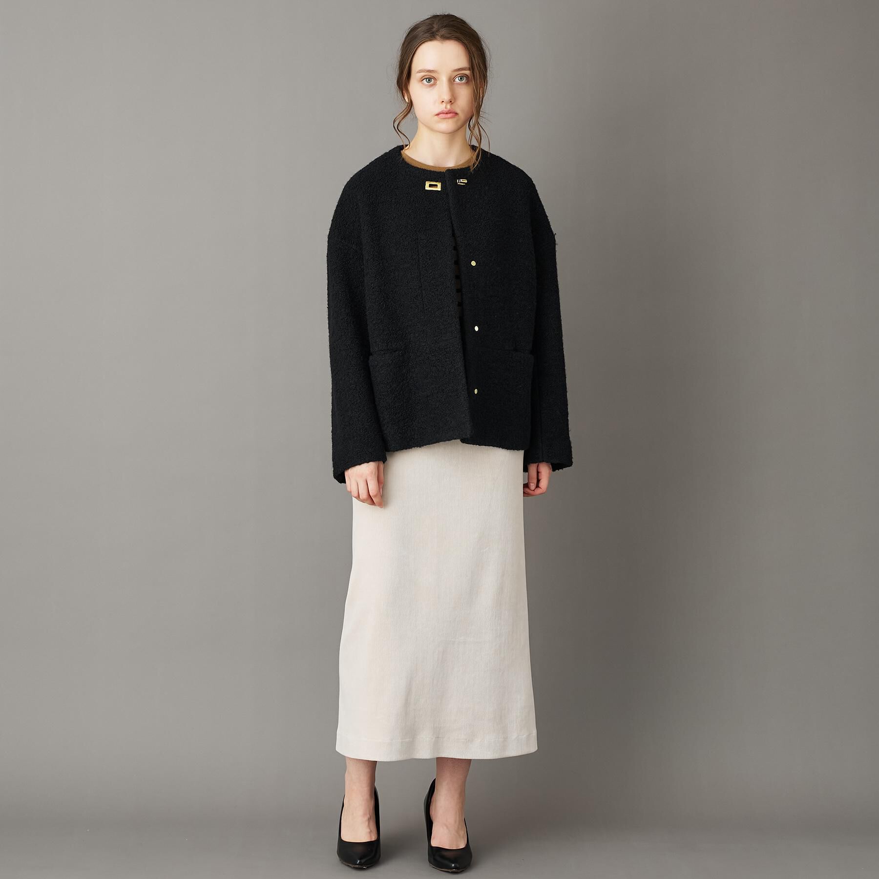 DRESSTERIOR「【CLASSY.12月号掲載】ループヤーンショートジャケット」|ノーカラーコート|