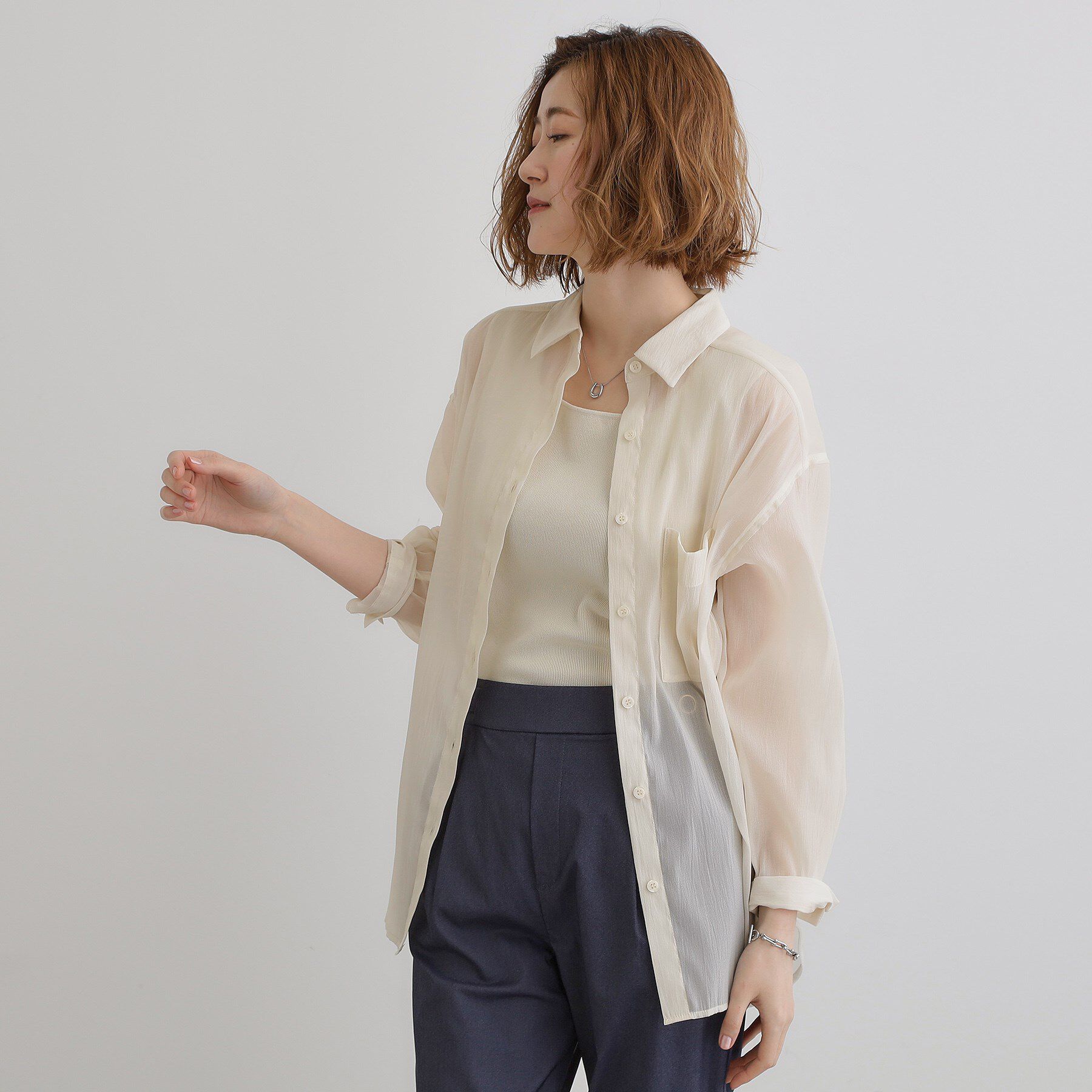 grove「【大人の抜け感スタイル】ストライプアソートシアーオーバーシャツ」|シャツ・ブラウス|