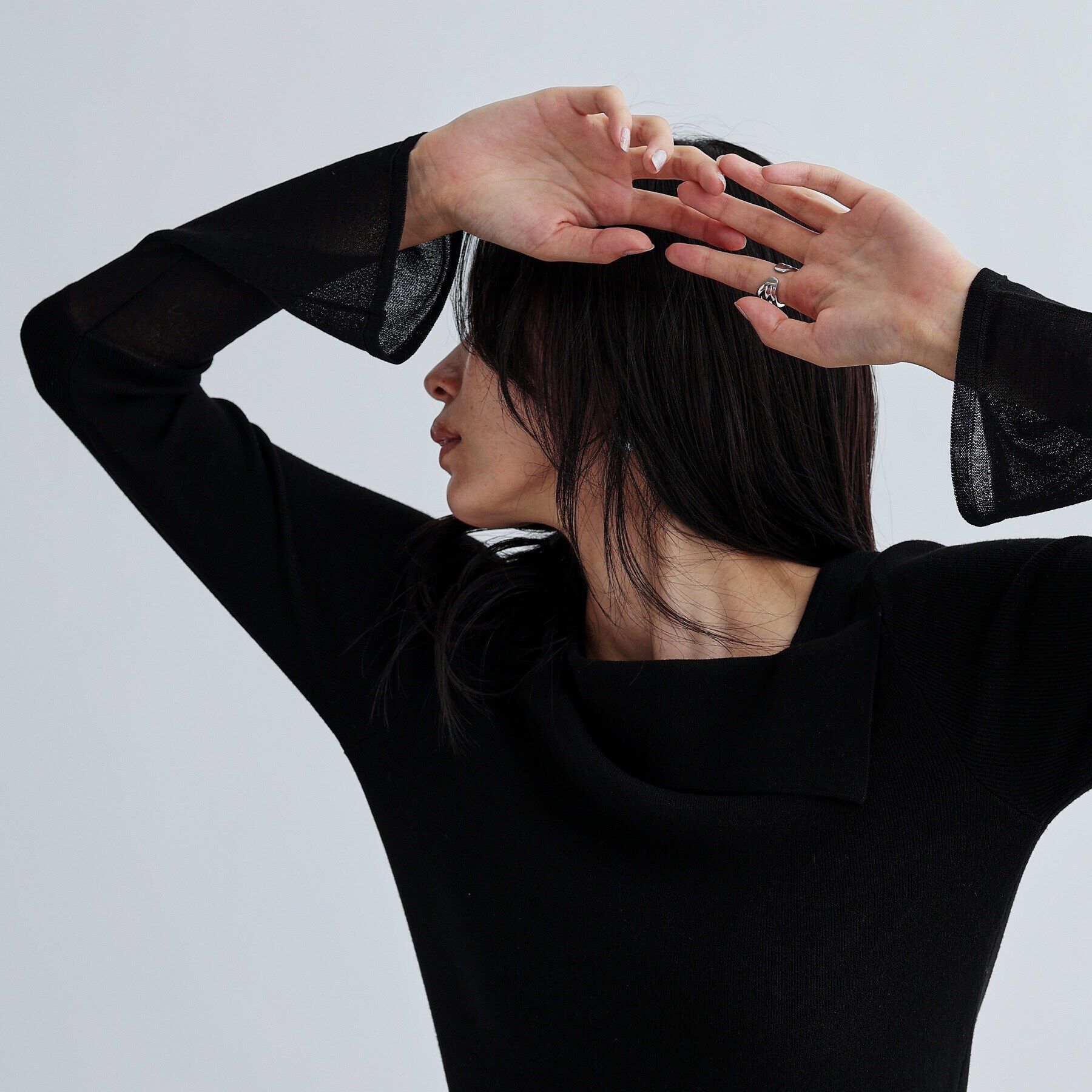 GALLEST「シアーベルスリーブニット」|ニット・セーター|ブラック(019)