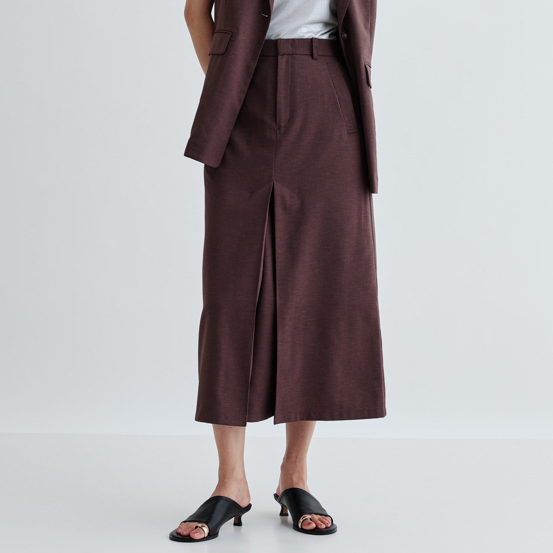 GALLEST「【セットアップ対応】リネンライクボックスタックスカート【カセット服/通勤・オフィス】」|スカート|ブラウン(044)