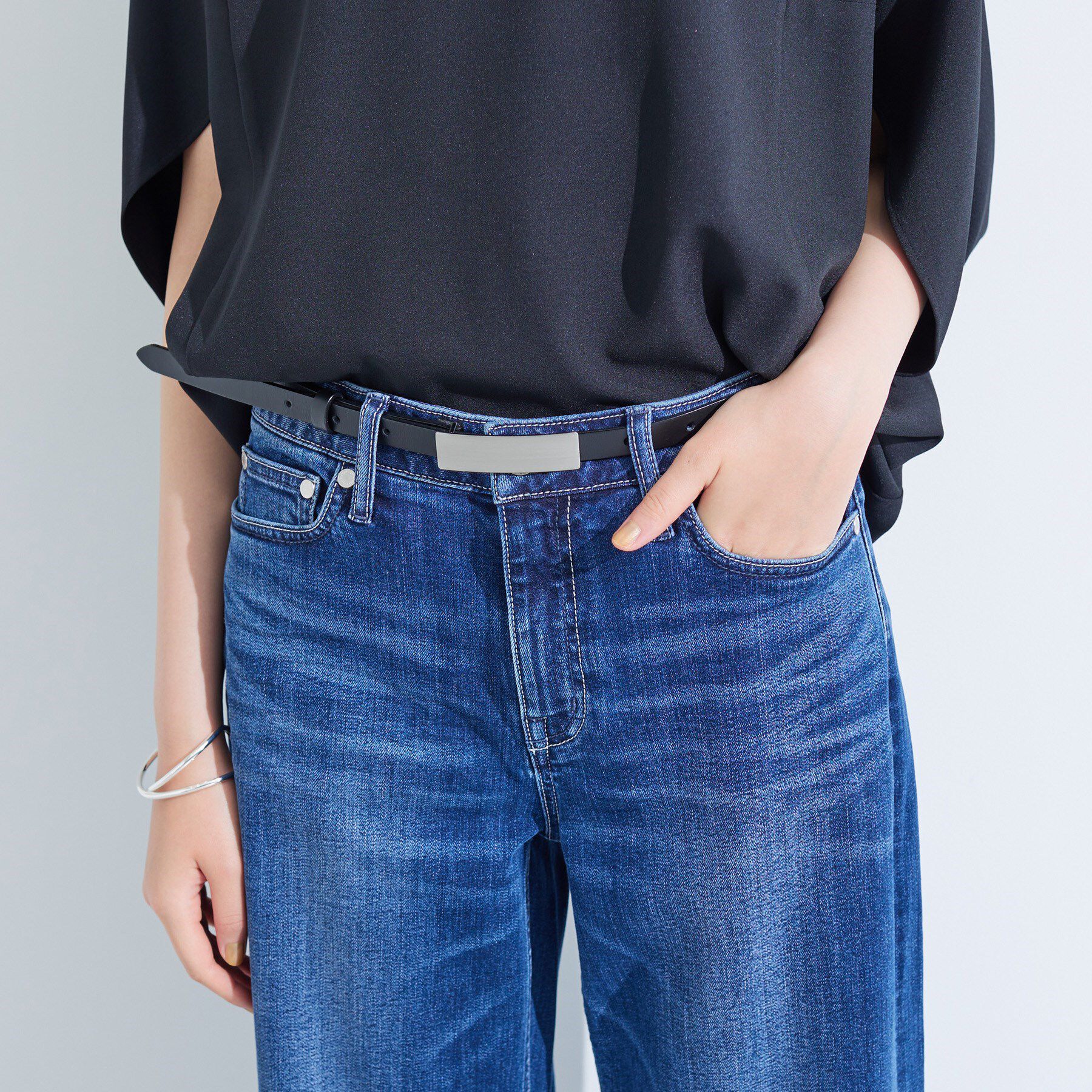 INDIVI「プレートバックルベルト」|ベルト|シルバー(506)