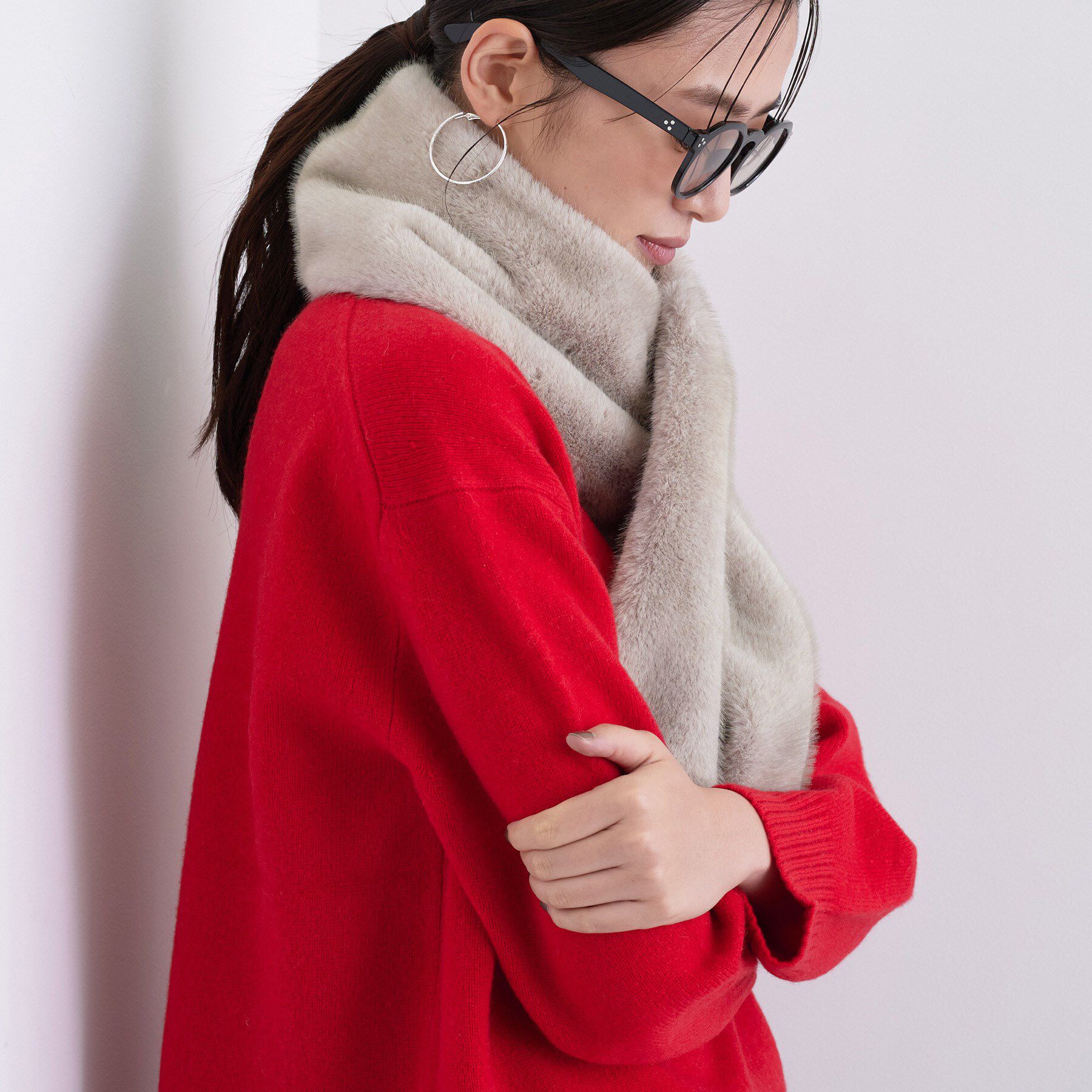 INDIVI「【リバーシブル】フェイクファーティペット」|ストール|