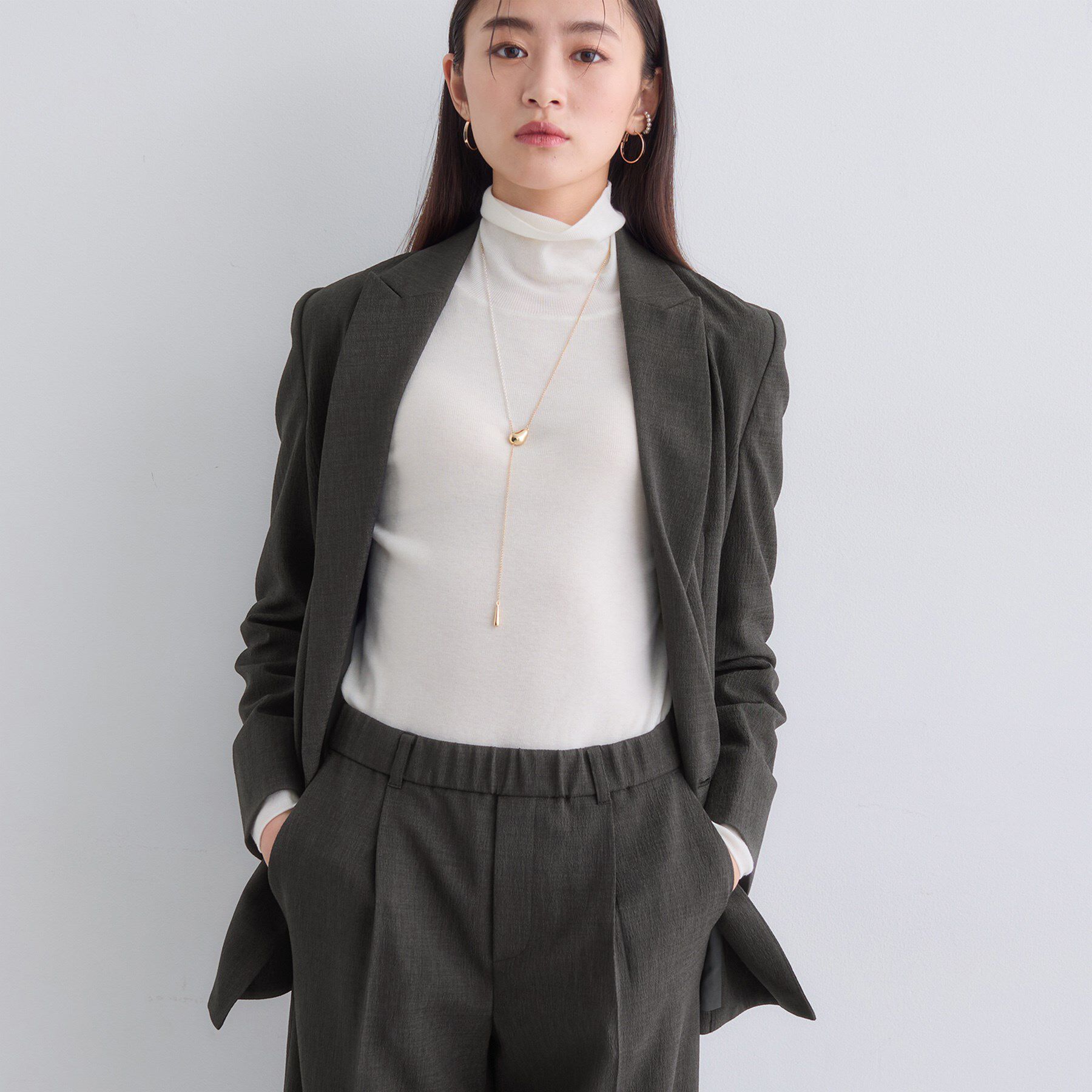 INDIVI「【洗える／セットアップ可能】凹凸ストレッチ素材ダブルジャケット」|テーラードジャケット|