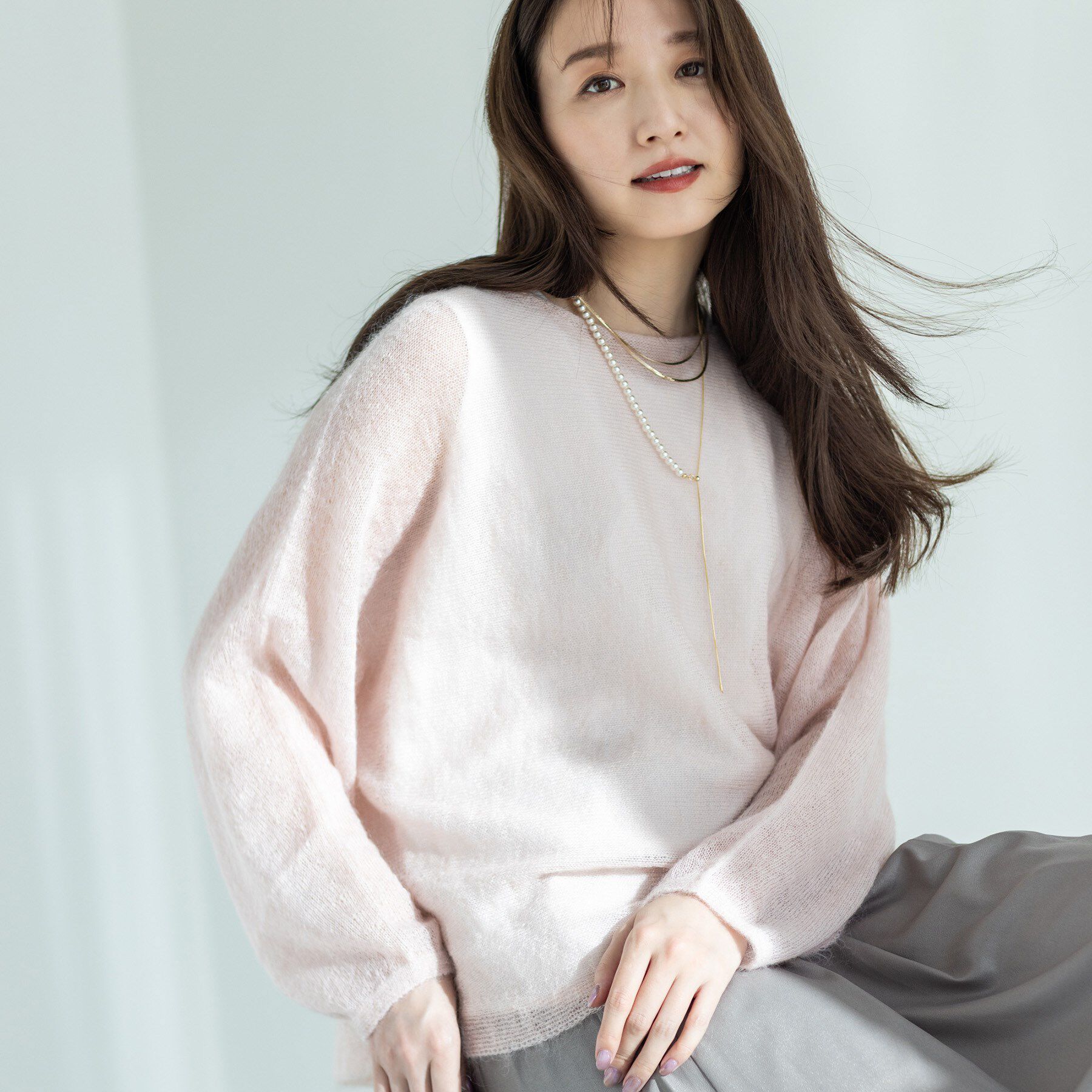 INDIVI「【キッドモヘヤ素材】ラウンドヘムニット」|ニット・セーター|ライトピンク(070