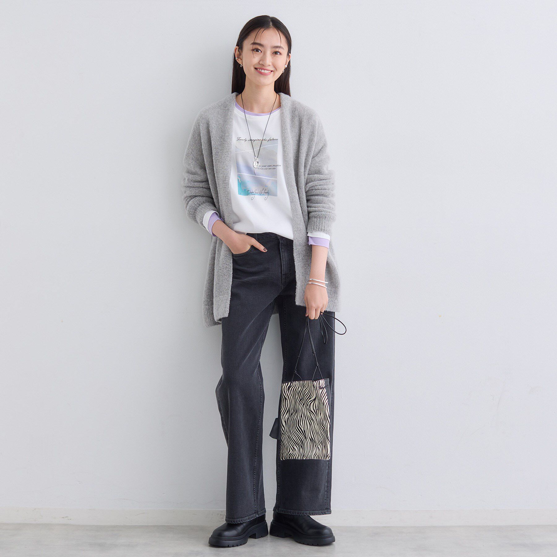 INDIVI「【エアリー素材】ブークレ着流しニットカーディガン」|カーディガン|