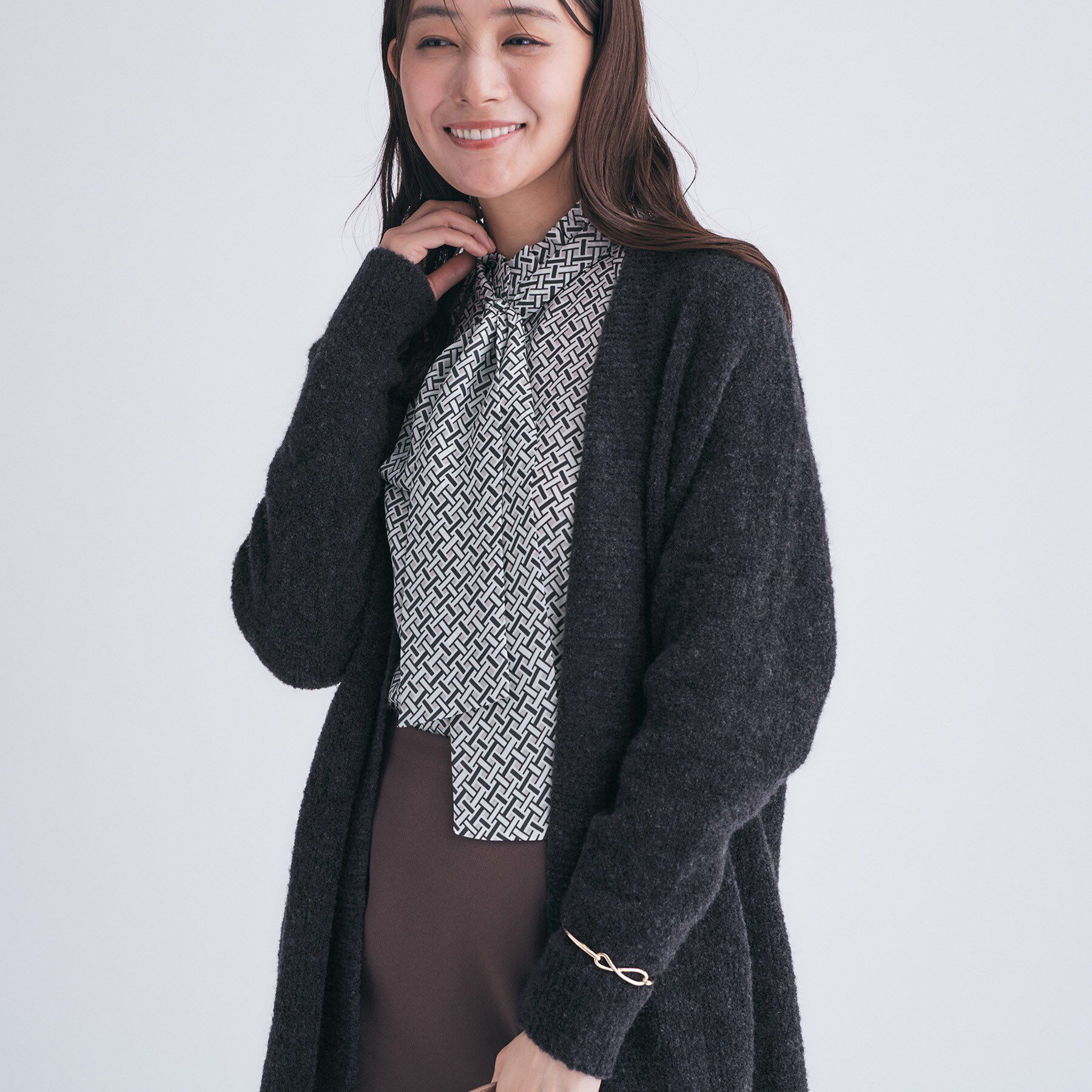 INDIVI「【エアリー素材】ブークレ着流しニットカーディガン」|カーディガン|