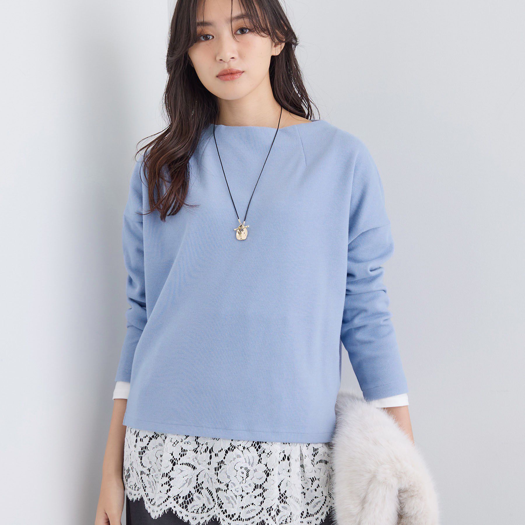 INDIVI「【SETUP可能／洗える／UVケア】ライトジャージ ボトルネックトップス」|Tシャツ・カットソー|サックスブルー(09