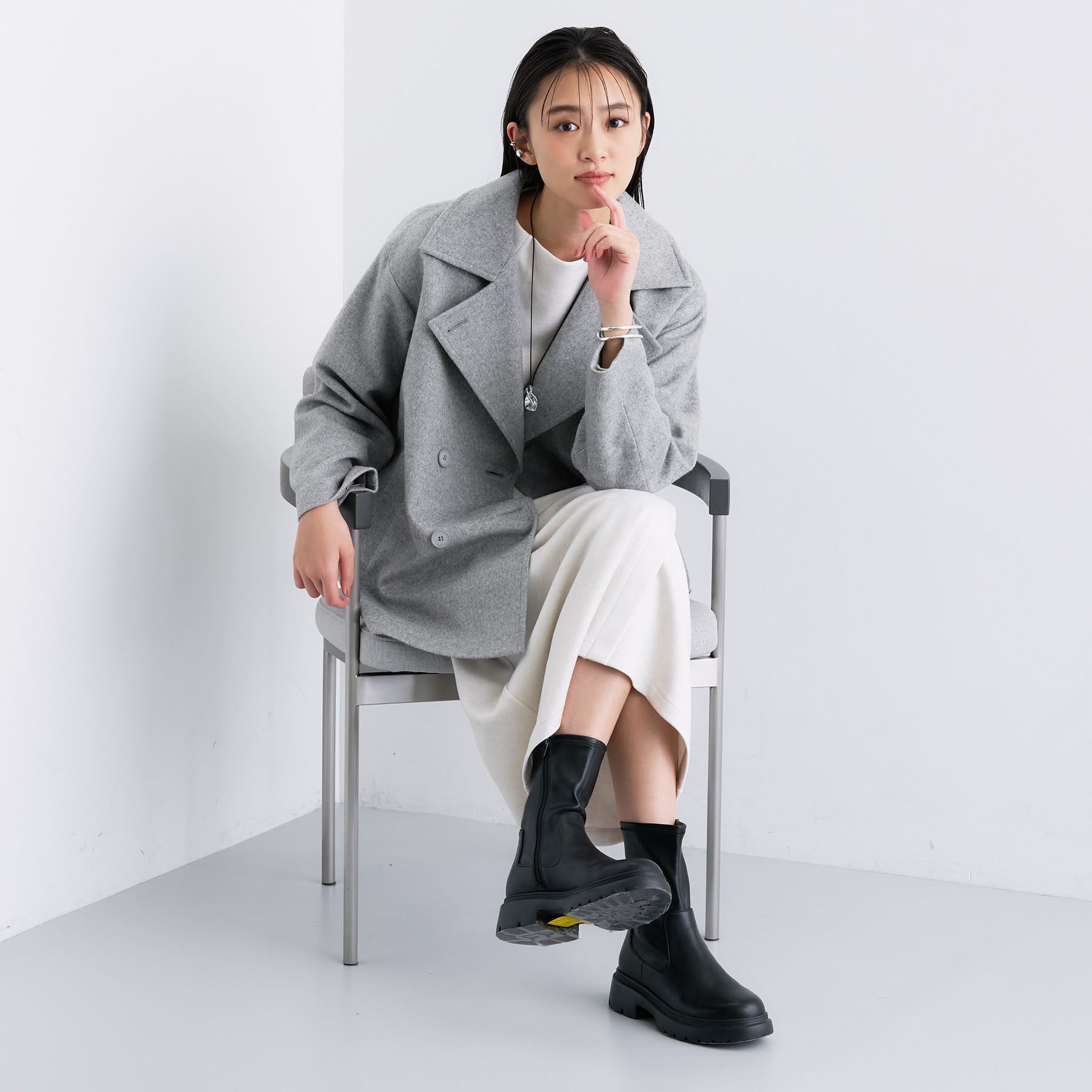 INDIVI「【軽やか／ゆったり】ウール混ショートトレンチコート」|トレンチコート|