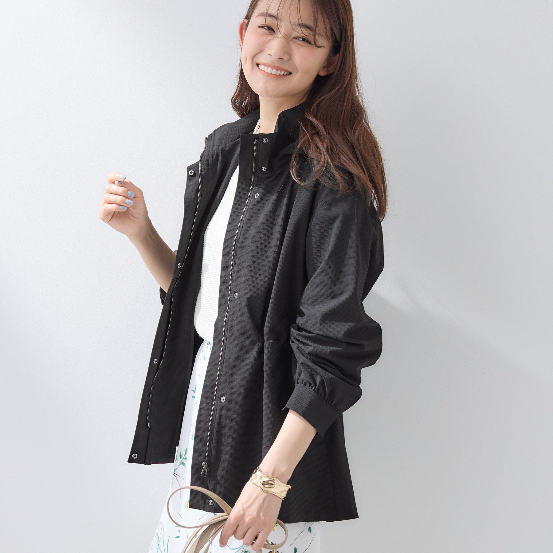 INDIVI「【撥水／フード取外し可】凹凸素材ブルゾン」|ブルゾン・スタジャン|