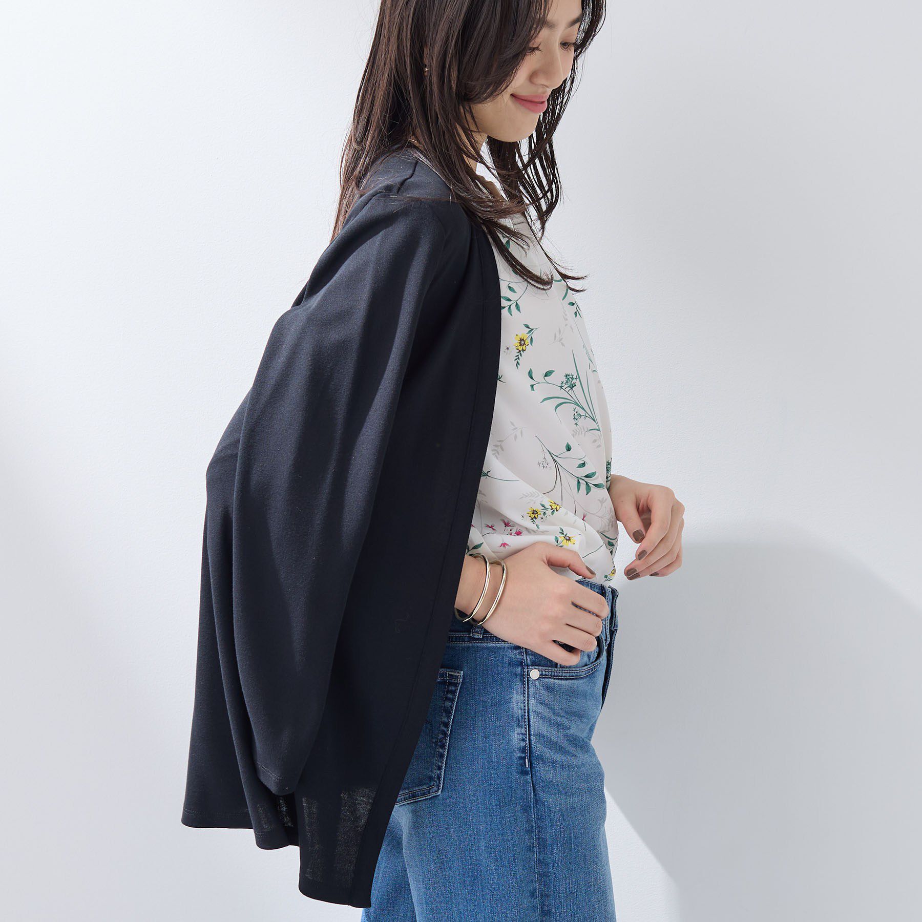 INDIVI「【UVケア】着流しミドル丈カーディガンジャージ」|カーディガン|