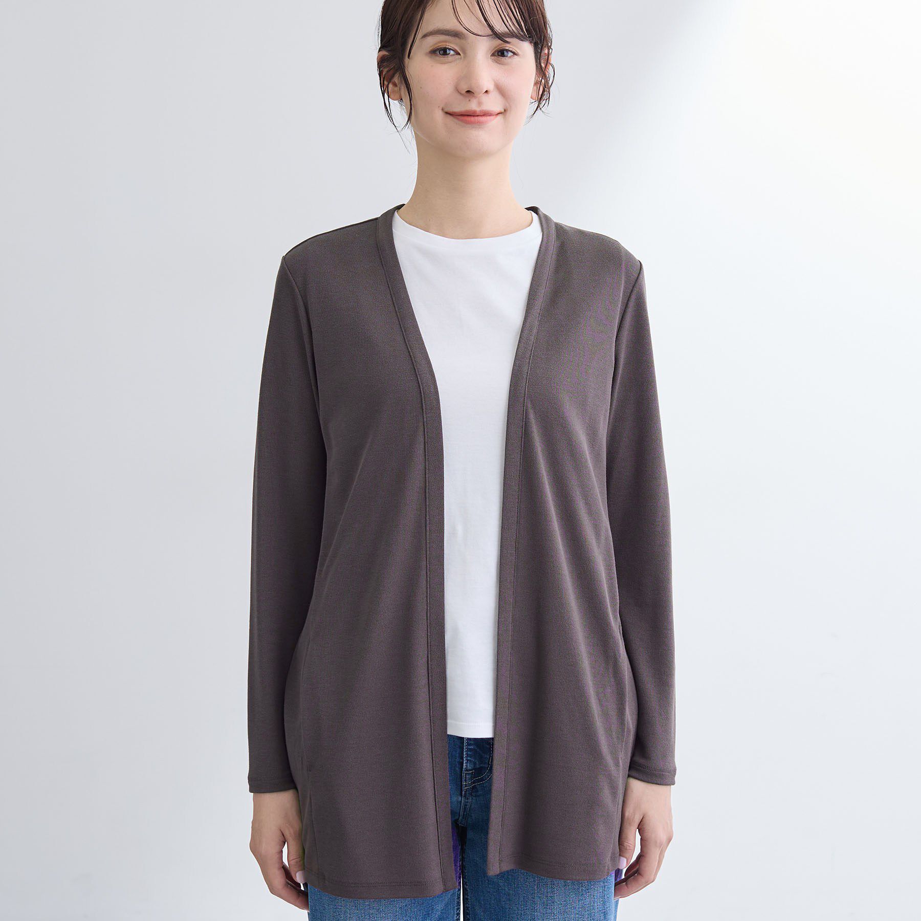 INDIVI「【UVケア】着流しミドル丈カーディガンジャージ」|カーディガン|