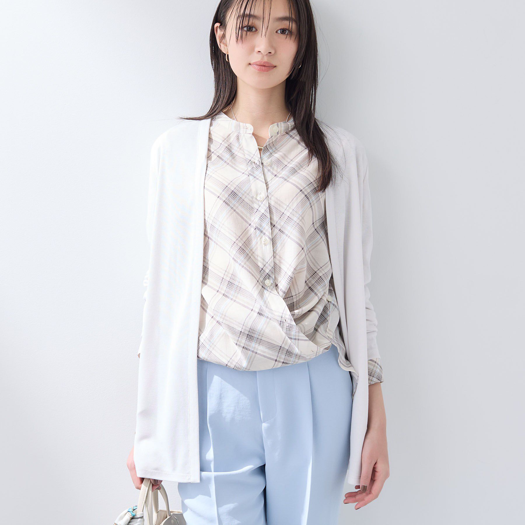 INDIVI「【UVケア】着流しミドル丈カーディガンジャージ」|カーディガン|ライトグレー(011