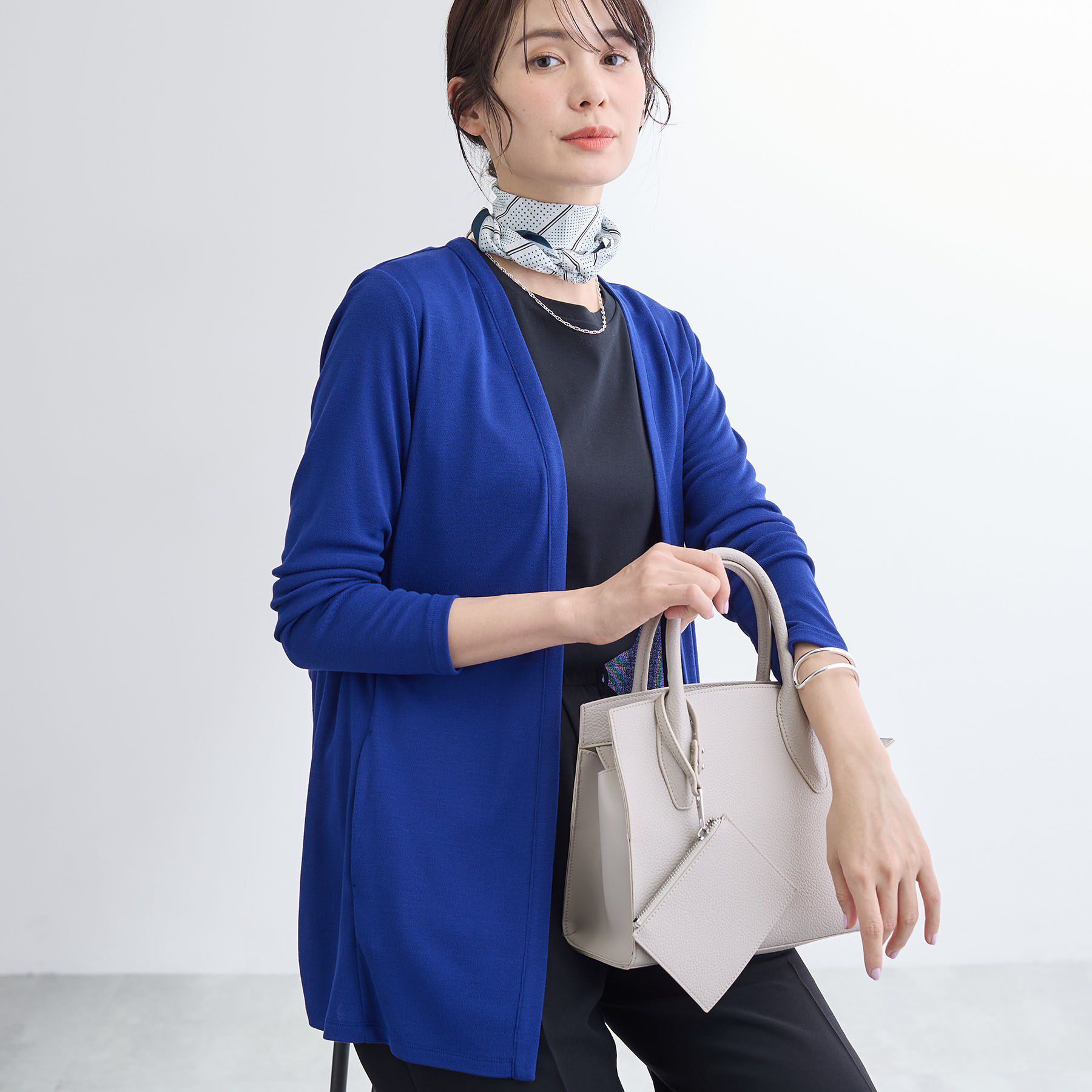 INDIVI「【UVケア】着流しミドル丈カーディガンジャージ」|カーディガン|ブルー(093)