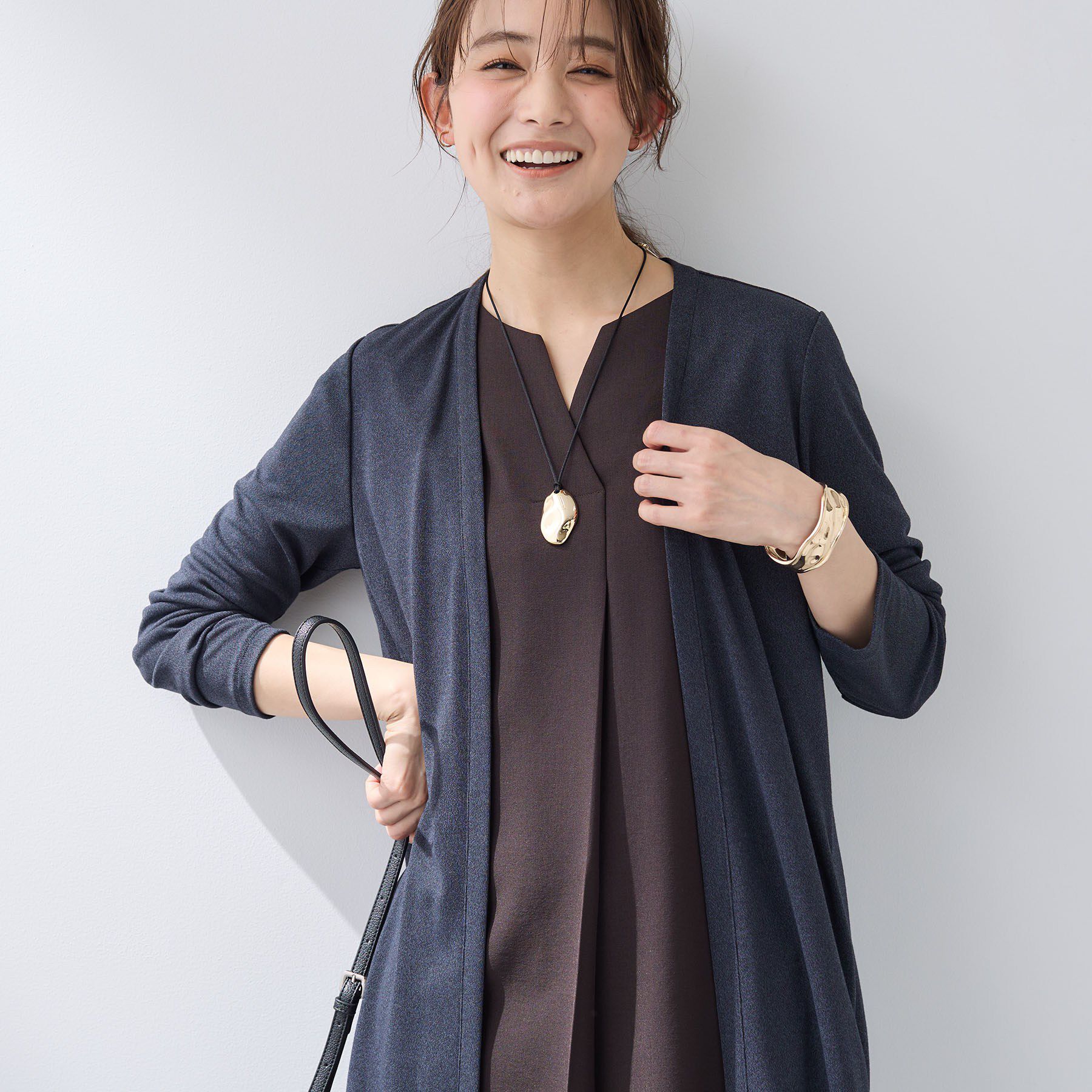 INDIVI「【UVケア】着流しミドル丈カーディガンジャージ」|カーディガン|チャコールグレー(9