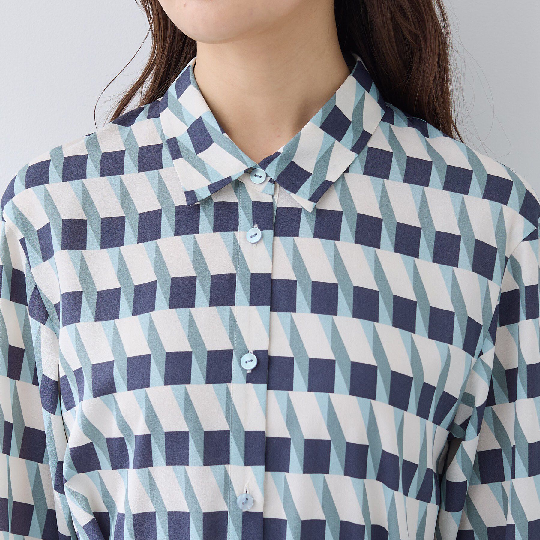 INDIVI「【洗える／2WAY】ベルト付き ジオメトリック柄 シャツワンピース」|ワンピース|