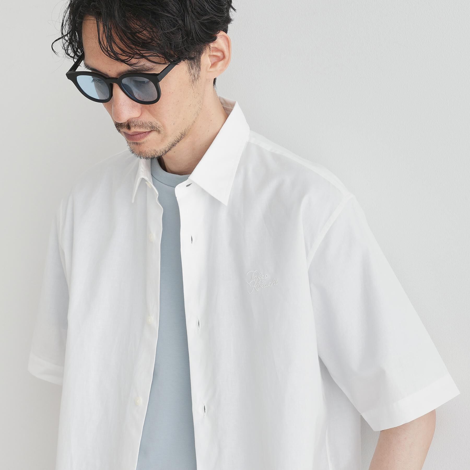 TAKEO KIKUCHI「【LIMITED】ワンポイントロゴ刺繍 綿麻半袖シャツ」|シャツ・ブラウス|