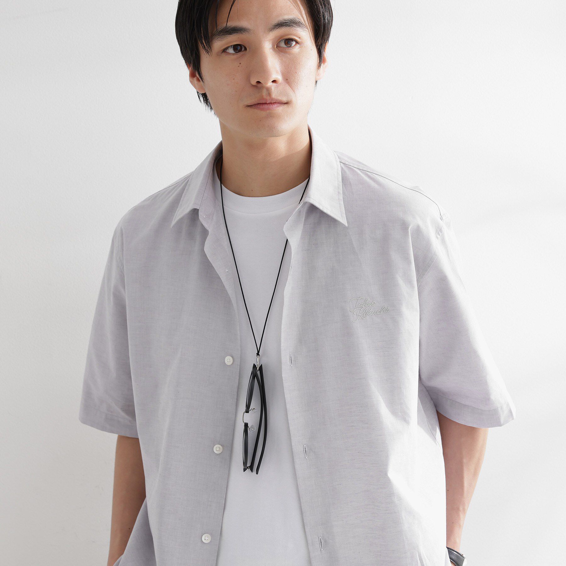 TAKEO KIKUCHI「【LIMITED】ワンポイントロゴ刺繍 綿麻半袖シャツ」|シャツ・ブラウス|