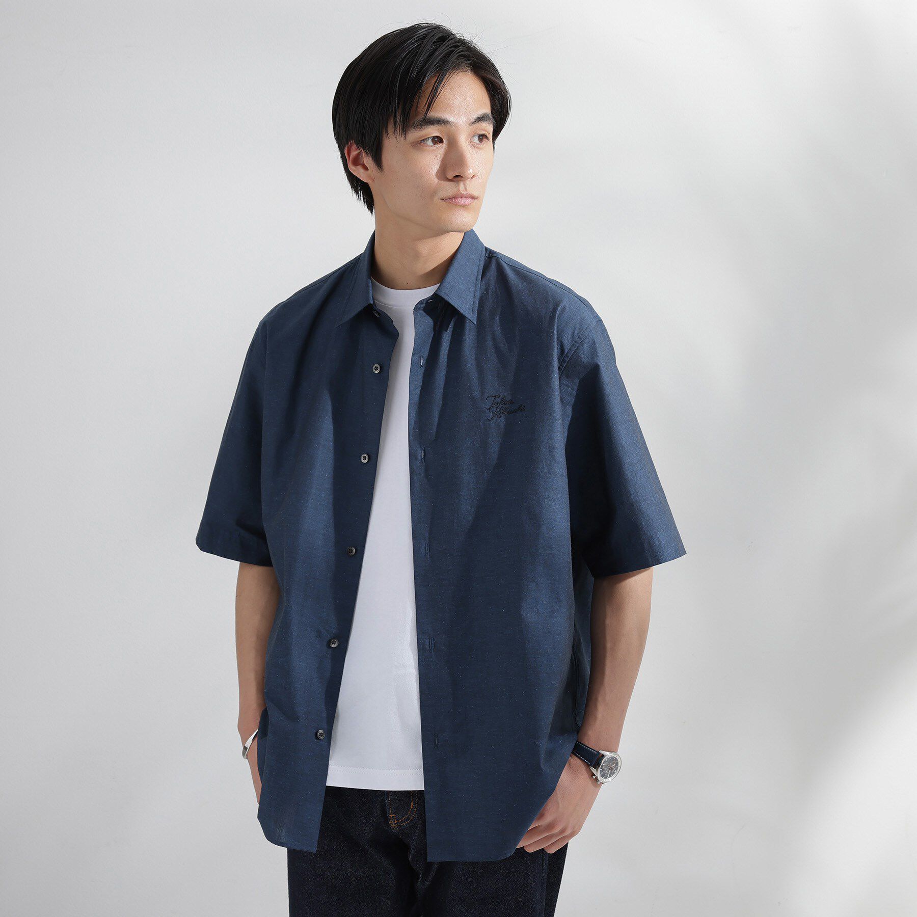 TAKEO KIKUCHI「【LIMITED】ワンポイントロゴ刺繍 綿麻半袖シャツ」|シャツ・ブラウス|