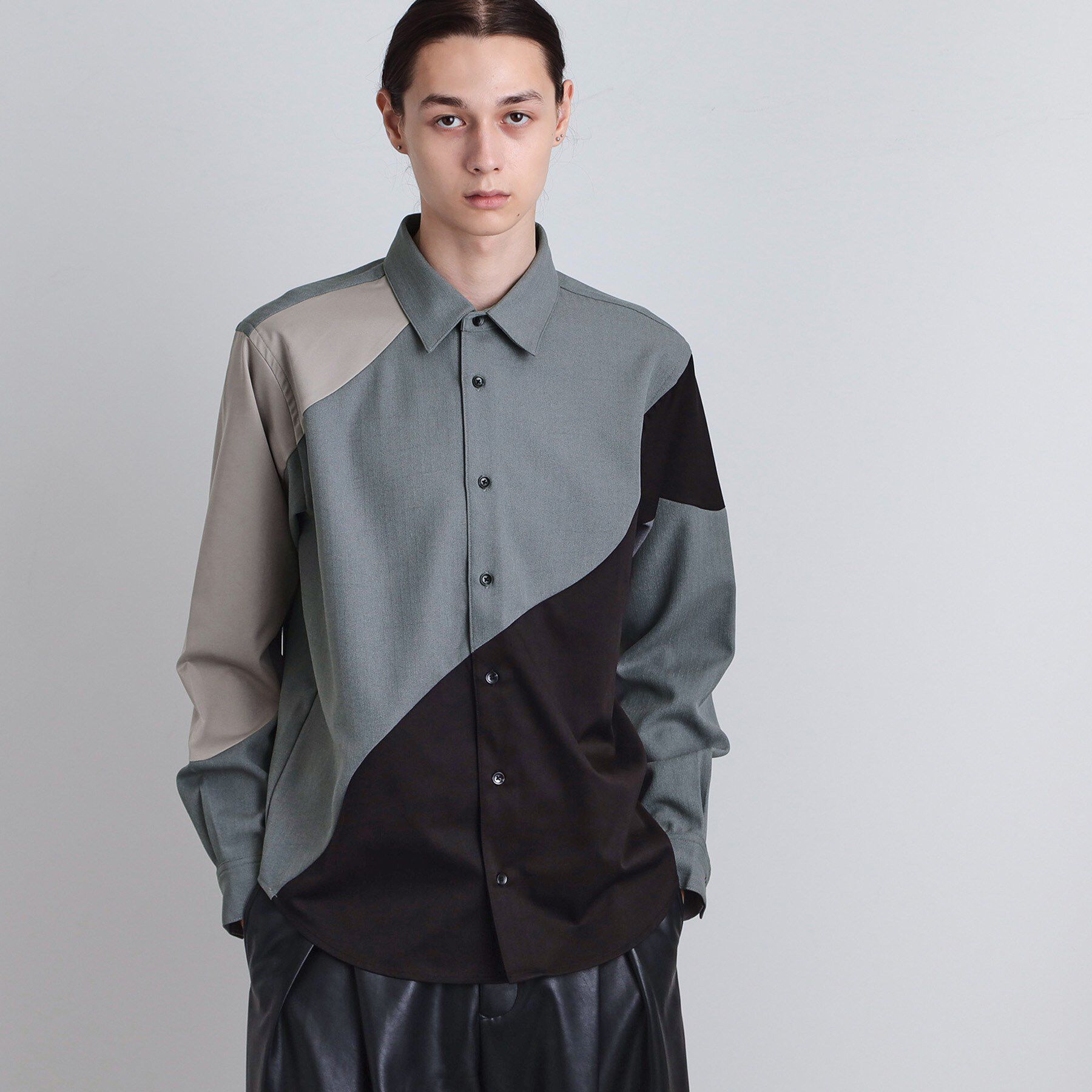 tk.TAKEO KIKUCHI「ヘリンボーンカーブスイッチシャツ」|シャツ・ブラウス|ライトグレー(011