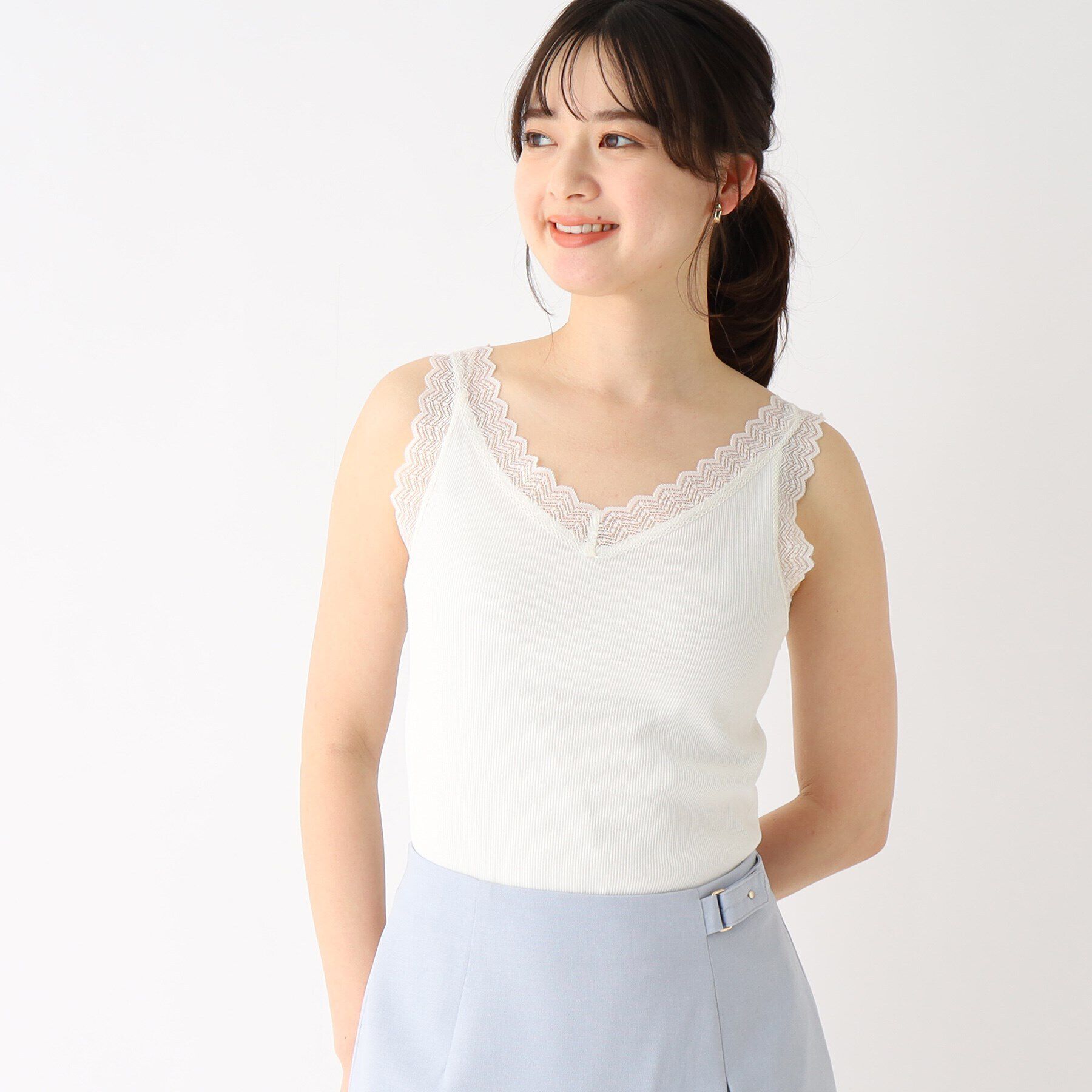 index「前後2WAYレースタンクトップ【洗濯機洗い可】」|キャミソール|ホワイト(002)