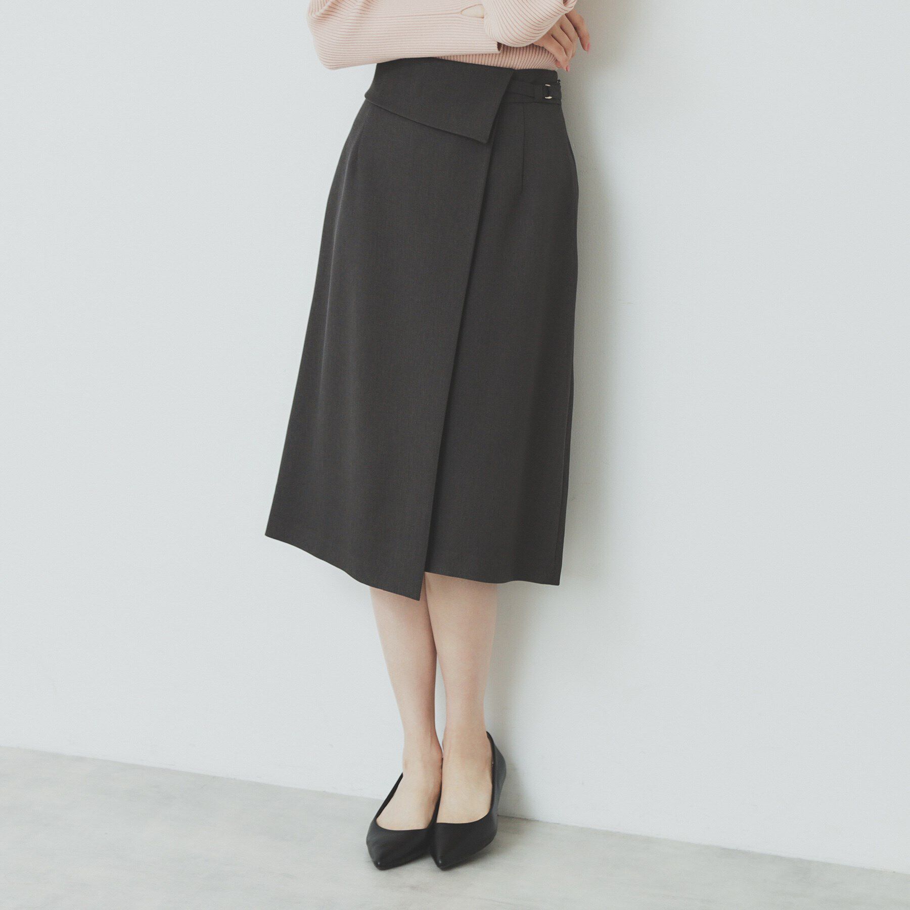 index「Aラインラップスカート【洗濯機洗い可/イージーアイロン/防シワ】」|スカート|チャコールグレー(0