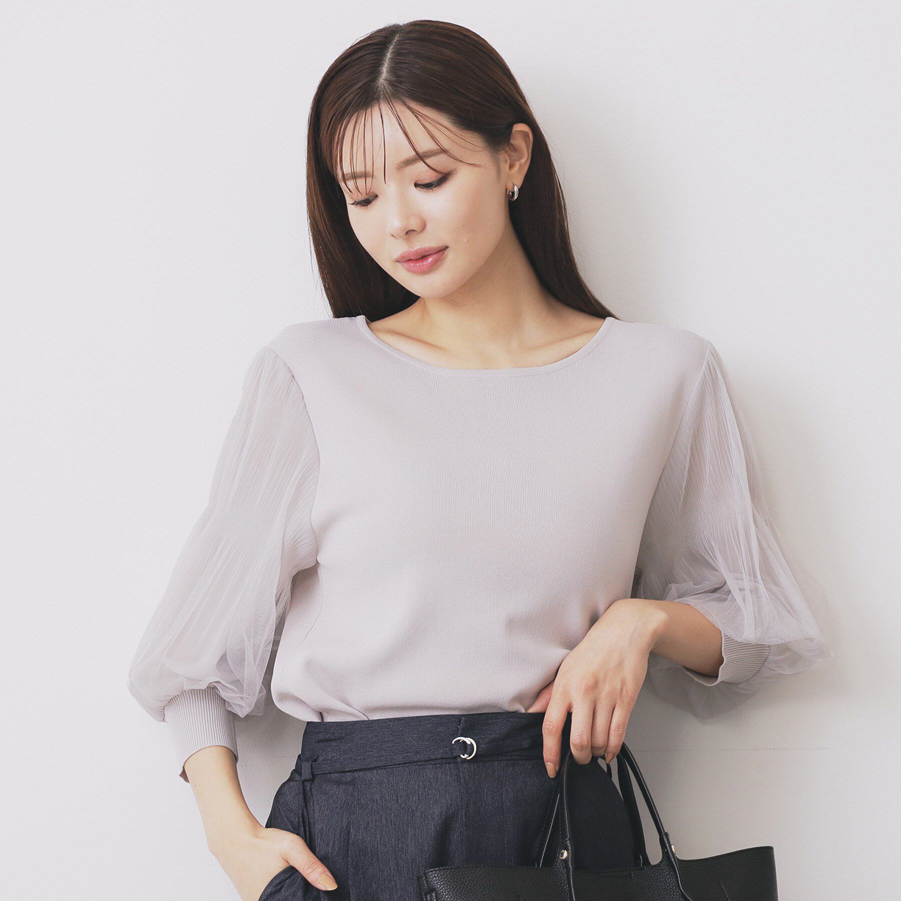 index「《5色展開》マジョリカプリーツスリーブニット【洗濯機洗い可】」|ニット・セーター|グレージュ(050)