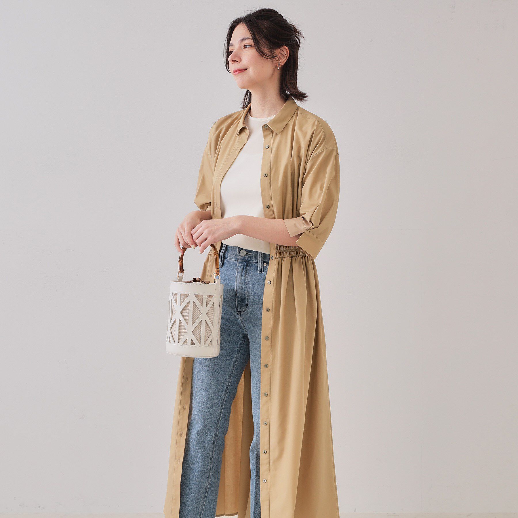 OPAQUE.CLIP「《5色展開》フィット＆フレアシャツワンピース【洗濯機洗い可】」|ワンピース|