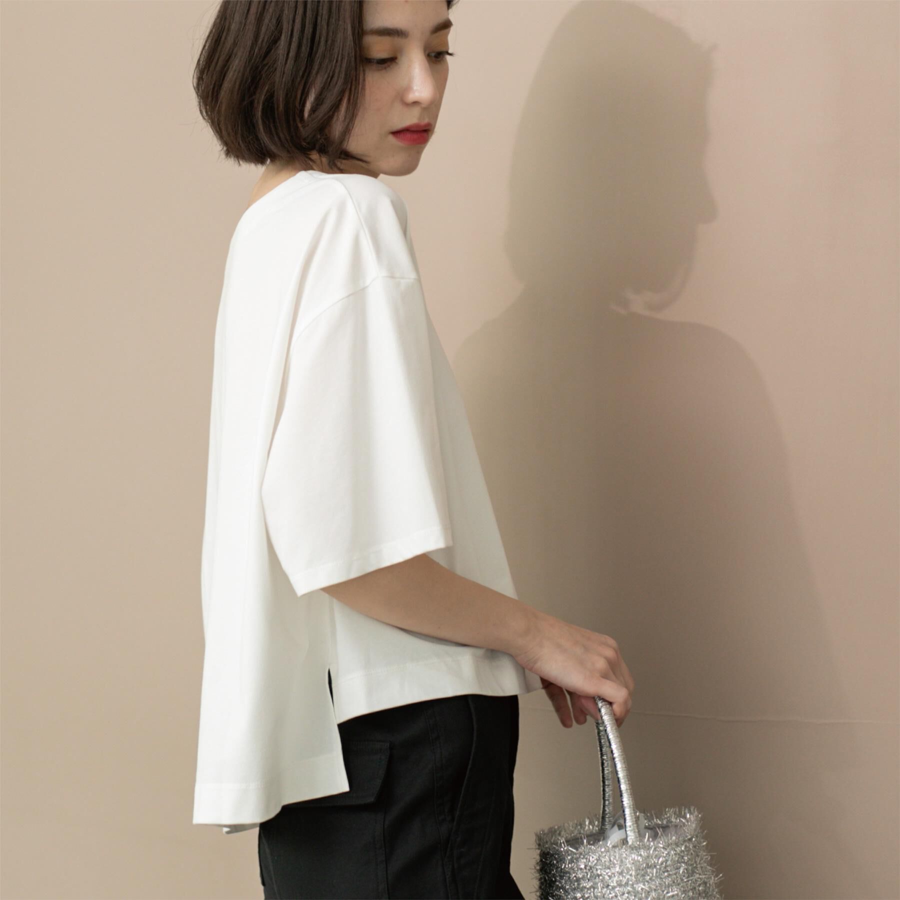 OPAQUE.CLIP「ボートネックショートTシャツ【洗濯機洗い可】」|Tシャツ・カットソー|ホワイト(001)