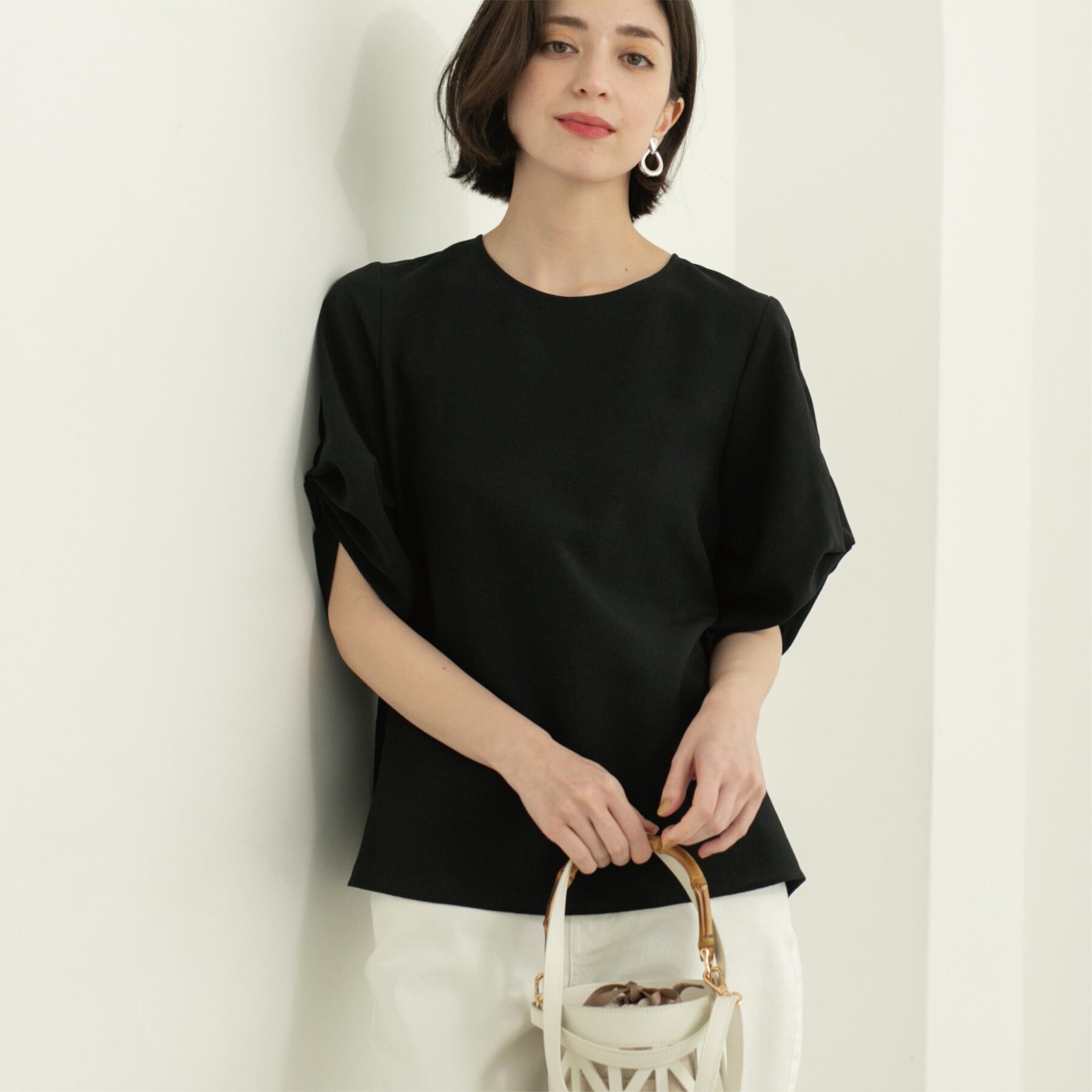 OPAQUE.CLIP「リネンライクタックスリーブブラウス【洗濯機洗い可/吸水速乾/接触冷感】」|シャツ・ブラウス|