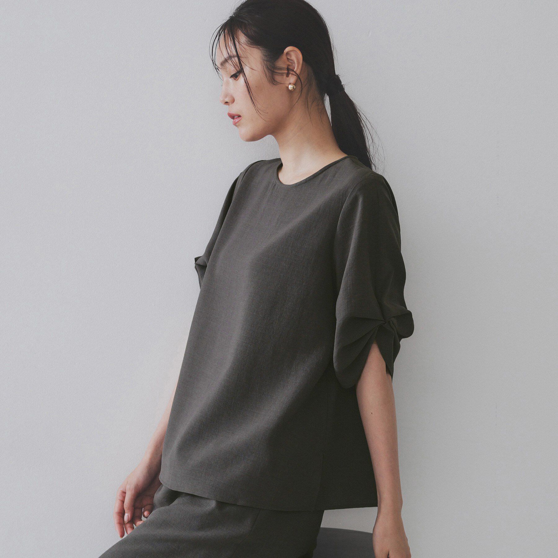 OPAQUE.CLIP「リネンライクタックスリーブブラウス【洗濯機洗い可/吸水速乾/接触冷感】」|シャツ・ブラウス|