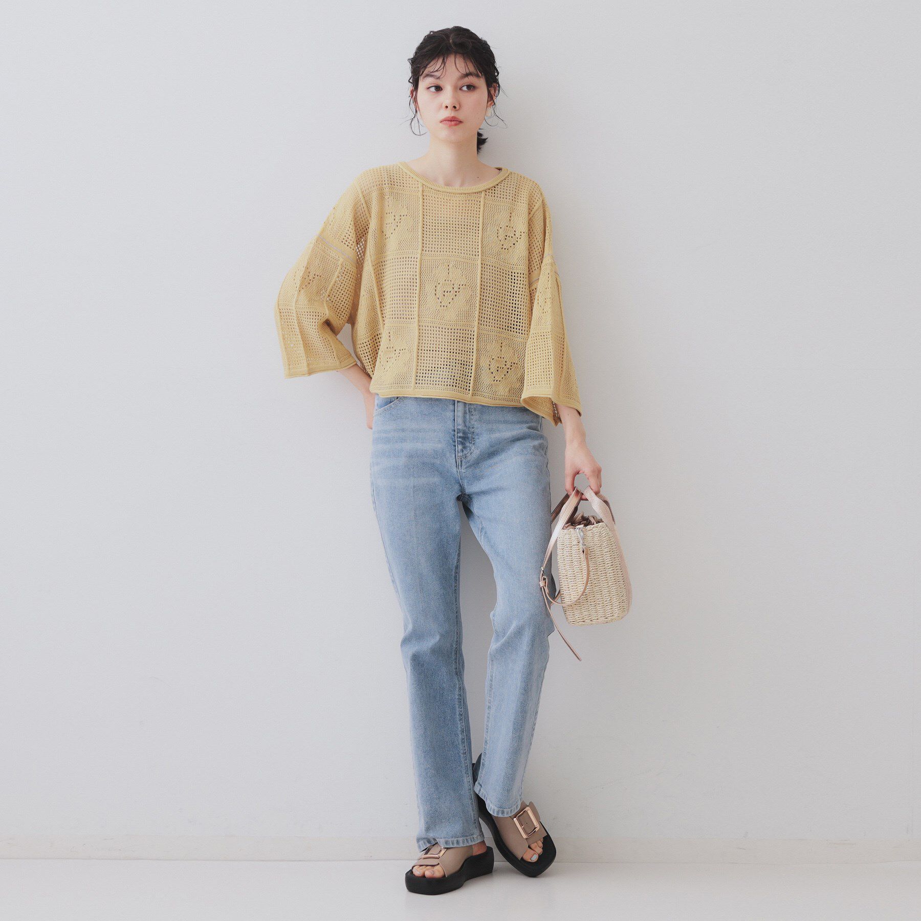 OPAQUE.CLIP「麻混モチーフ柄スカシニット【洗濯機洗い可】」|ニット・セーター|