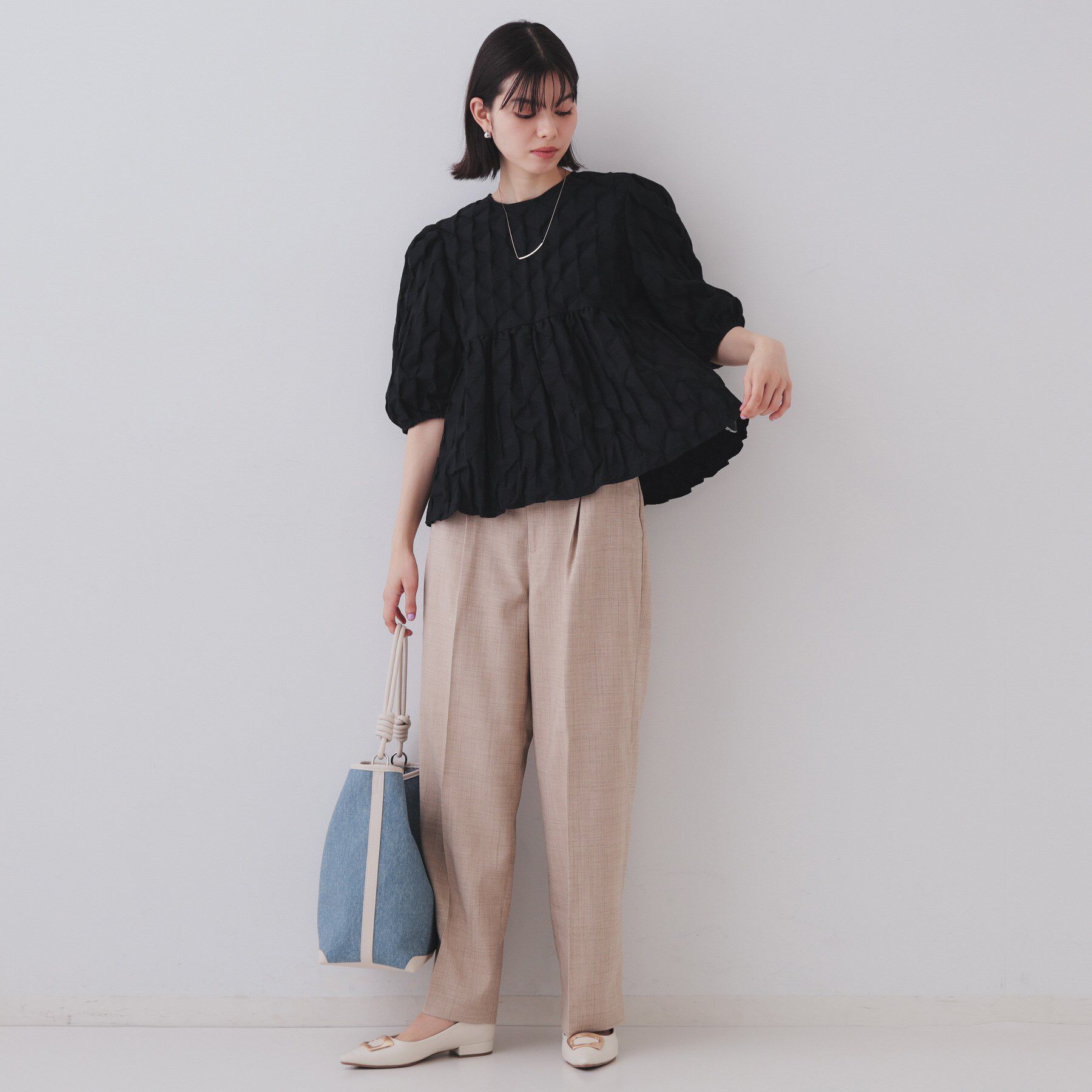 OPAQUE.CLIP「ふくれジャカードペプラムブラウス【洗濯機洗い可】」|シャツ・ブラウス|