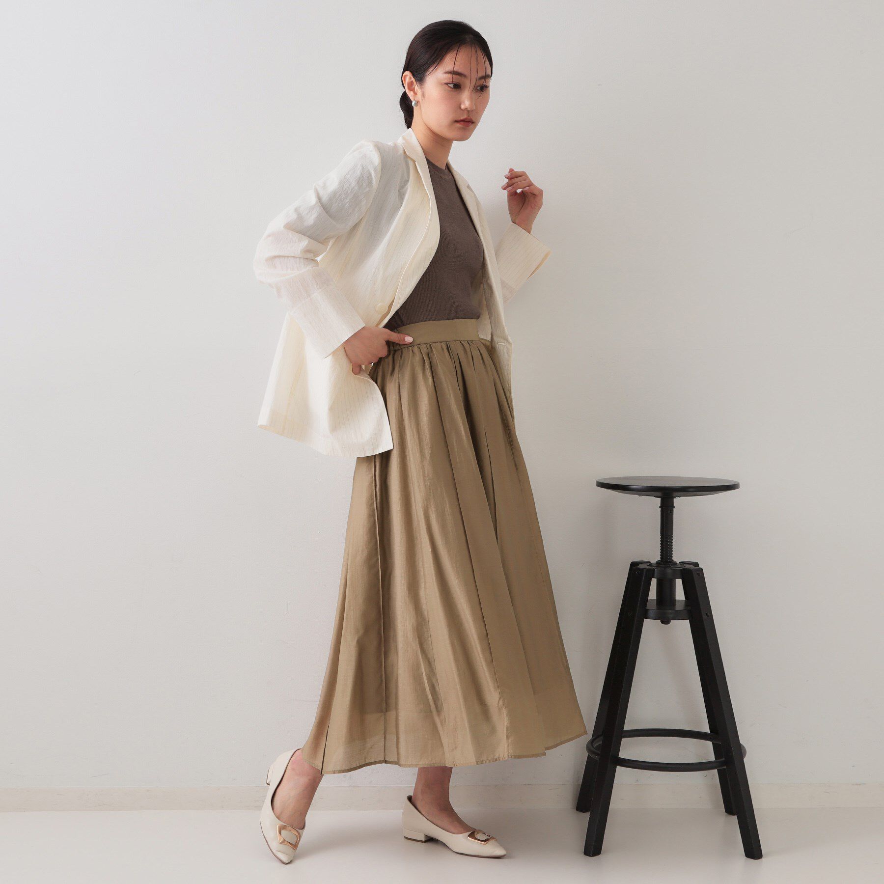 OPAQUE.CLIP「シアーピンタックフレアスカート【洗濯機洗い可】」|スカート|