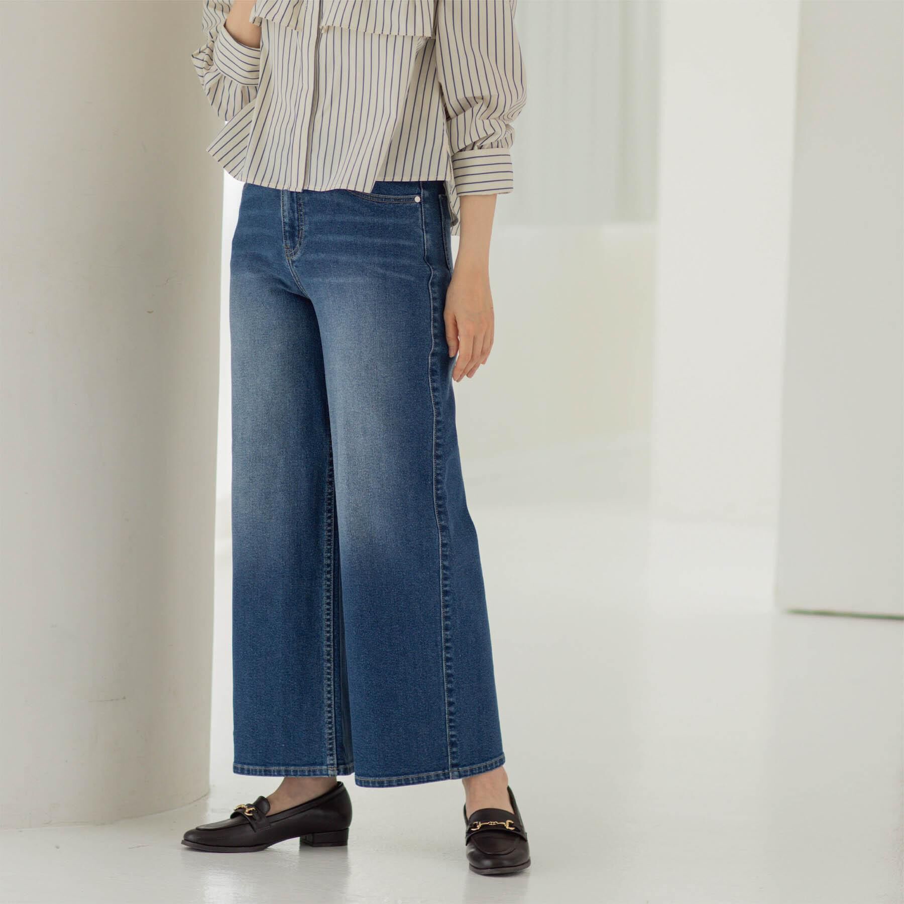 OPAQUE.CLIP「ストレッチバギーデニム【洗濯機洗い可】《SS～LL》」|デニム|ブルー(093)