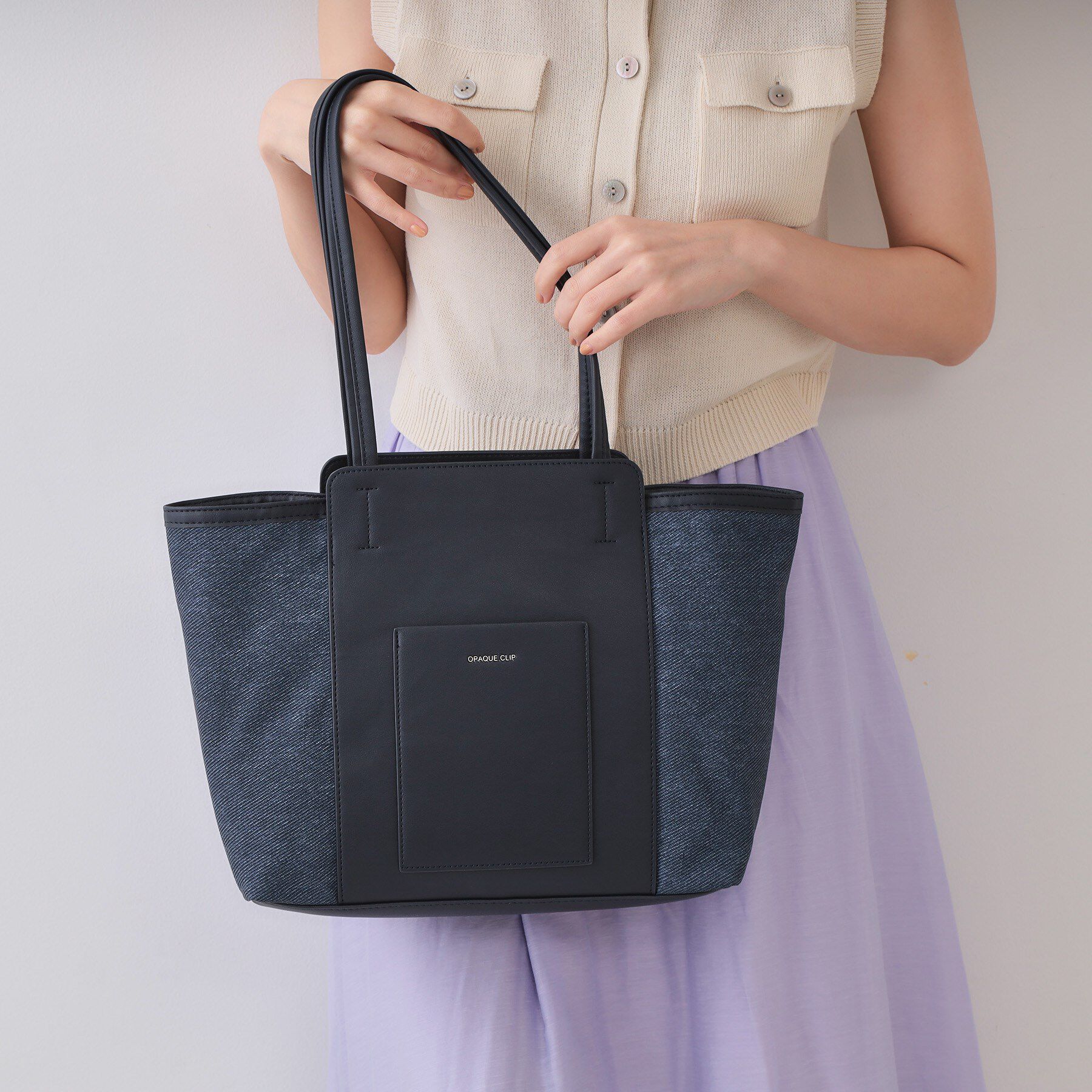 OPAQUE.CLIP「【A4サイズ対応/多ポケット】キャンバス調合皮トートバッグ」|トートバッグ|ネイビー(094)