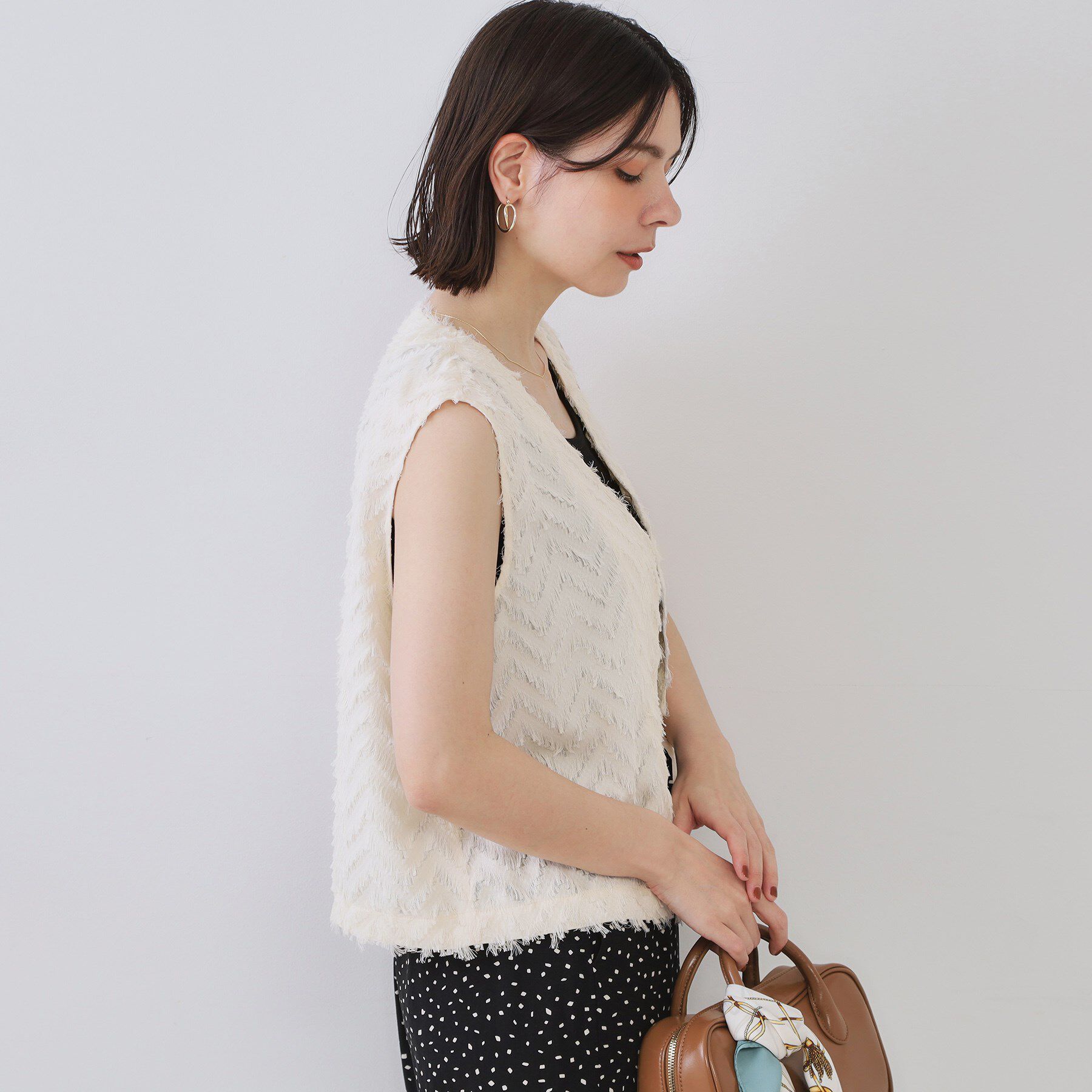 OPAQUE.CLIP「フリンジジャカードベスト【洗濯機洗い可】」|ベスト・ジレ|