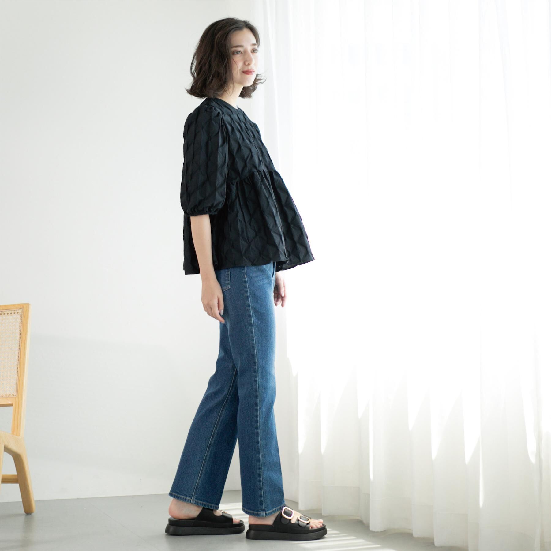 OPAQUE.CLIP「ストレッチセミフレアデニム【洗濯機洗い可】《SS-LLサイズ》」|デニム|