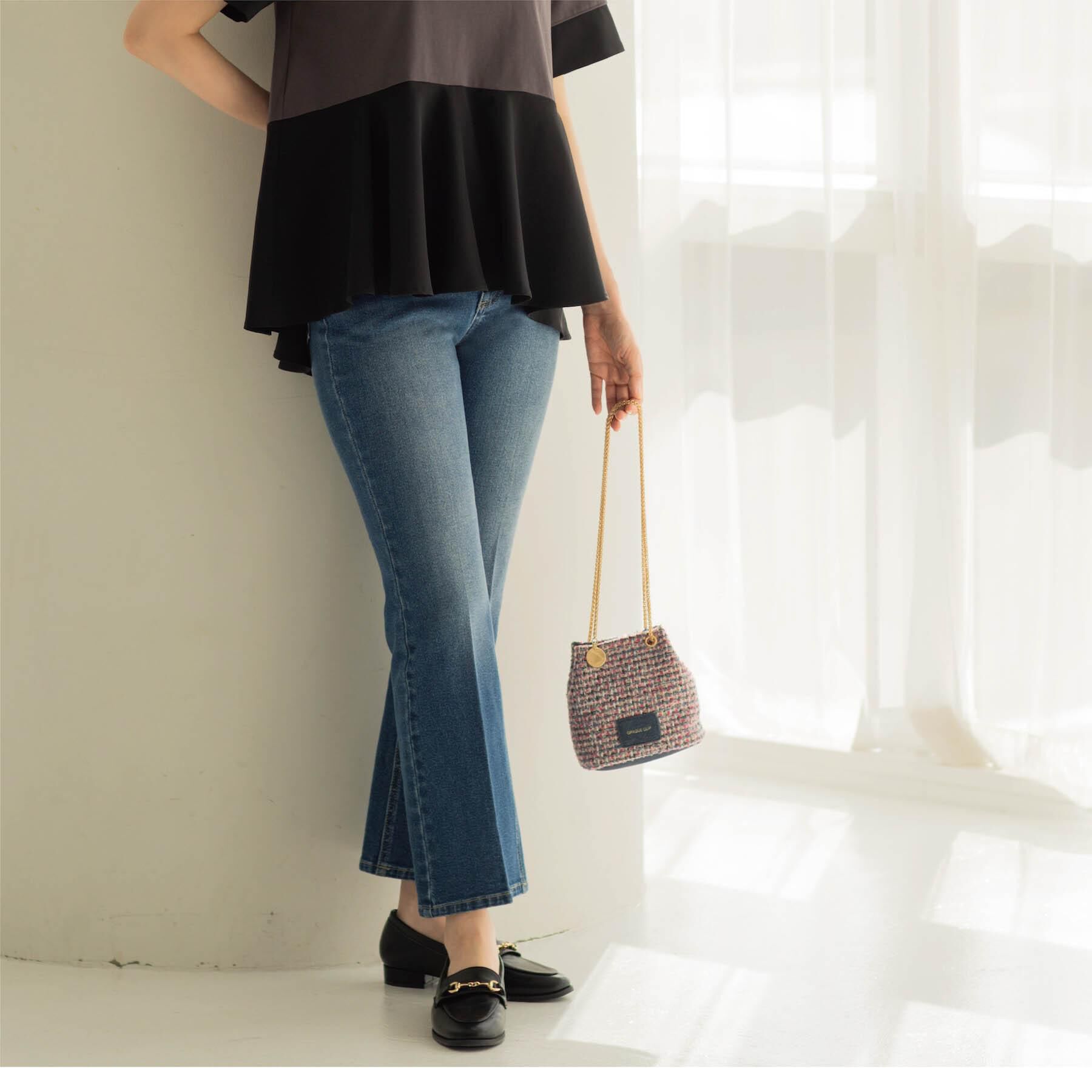 OPAQUE.CLIP「ストレッチセミフレアデニム【洗濯機洗い可】《SS-LLサイズ》」|デニム|ブルー(093)