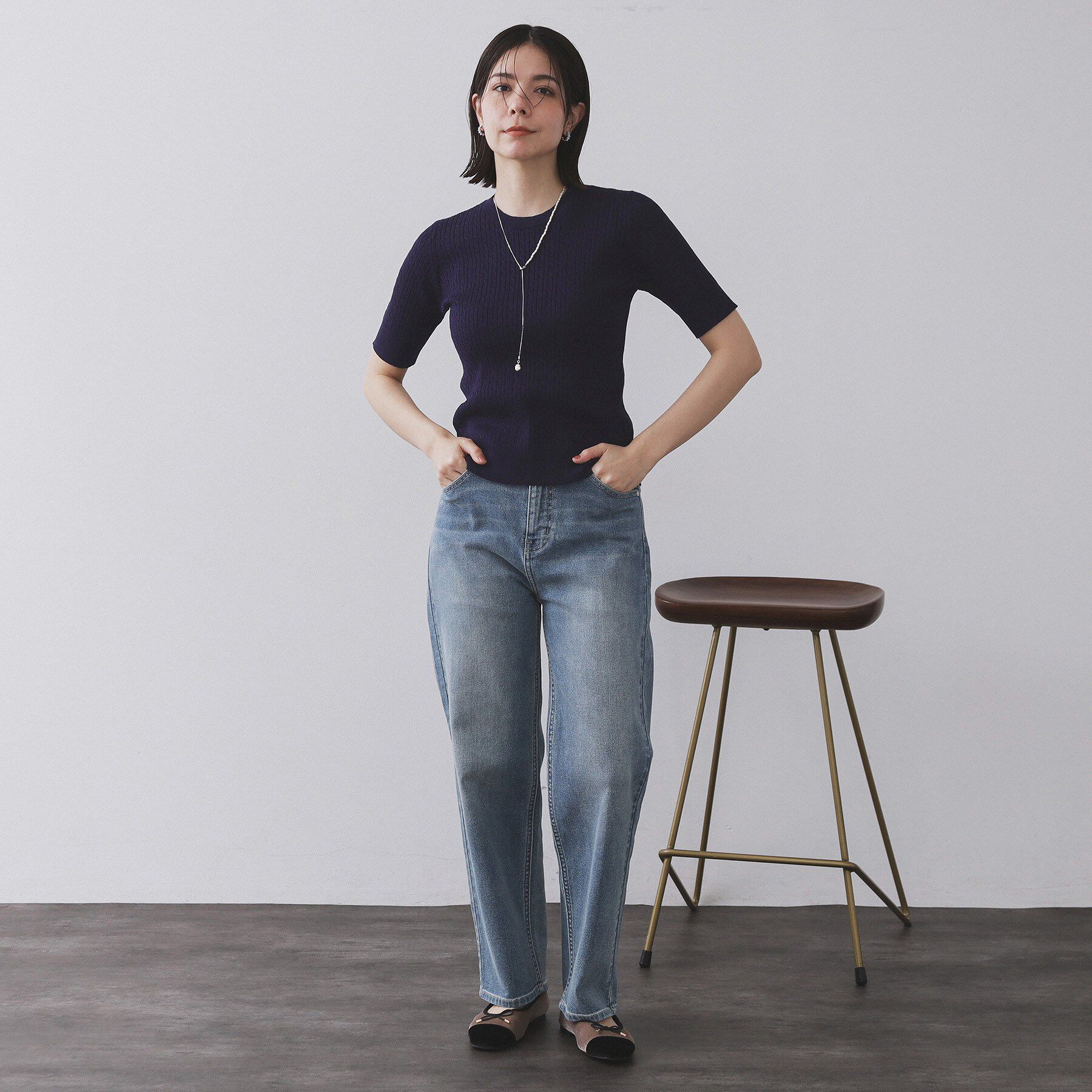 OPAQUE.CLIP「ケーブルハーフスリーブニット【UVケア/洗濯機OK】《6col/S～LL》」|ニット・セーター|