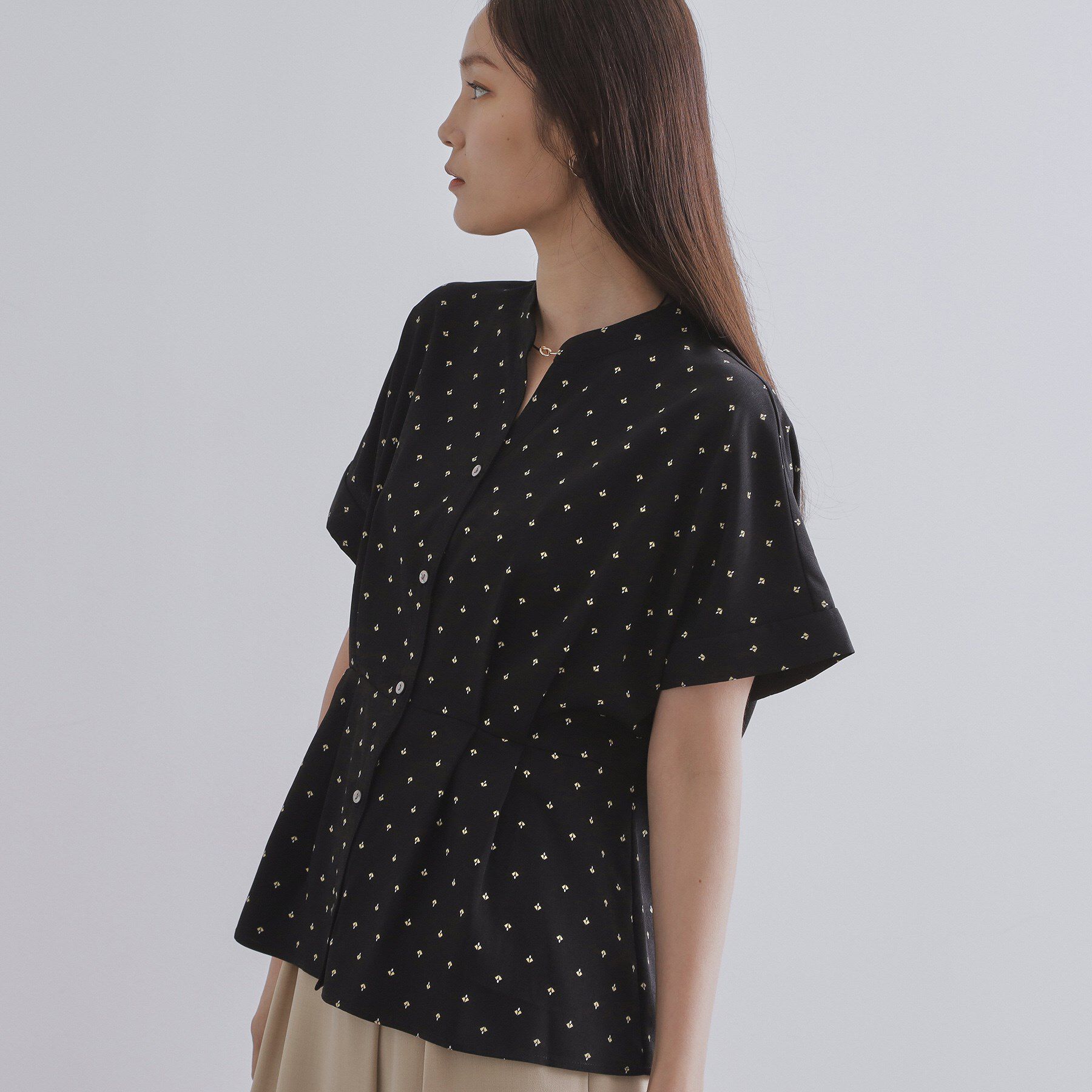 OPAQUE.CLIP「プリントペプラムブラウス【洗濯機洗い可】」|シャツ・ブラウス|